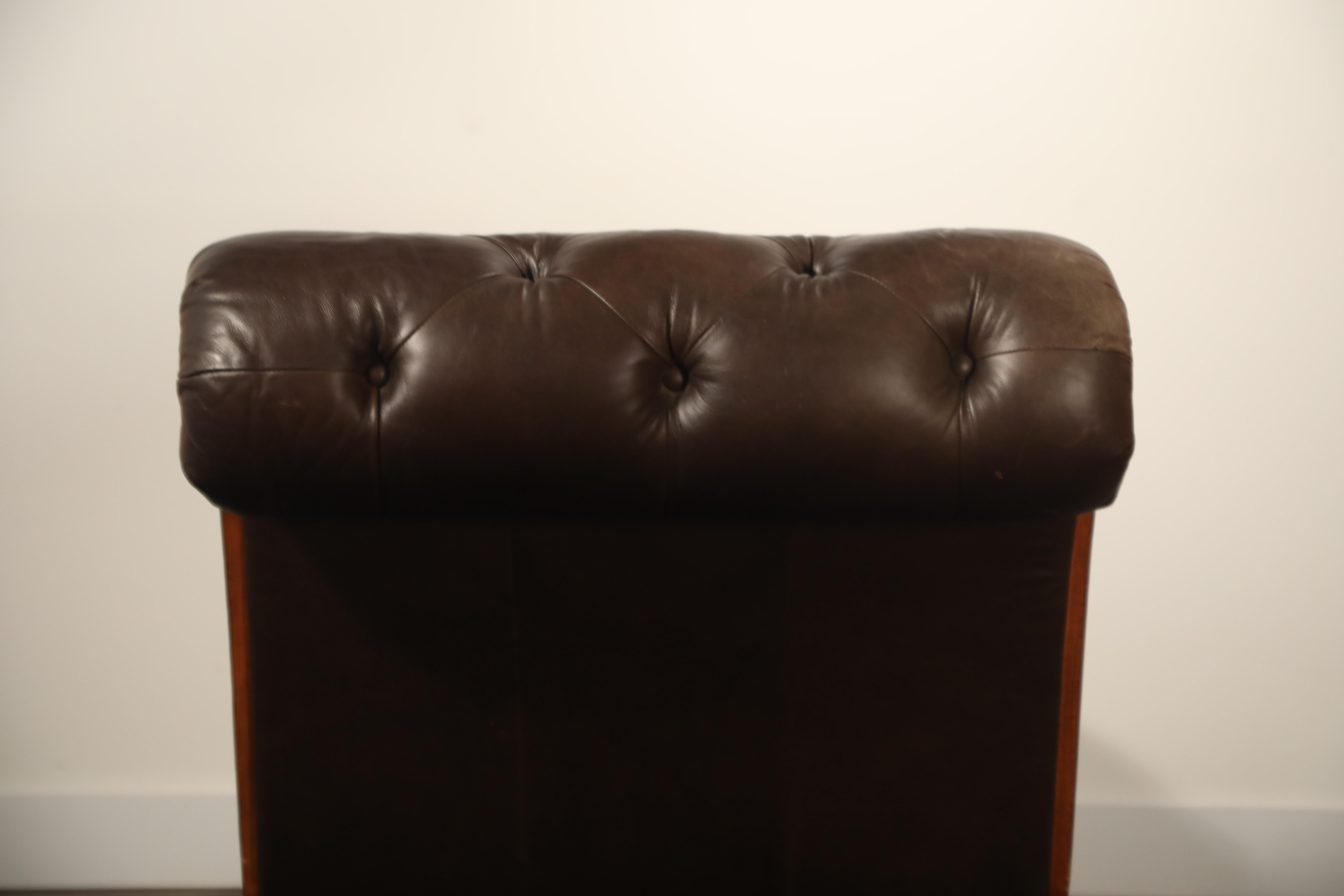 Pair of Leather Tufted Chesterfield Style Chaise Lounge Daybeds 3