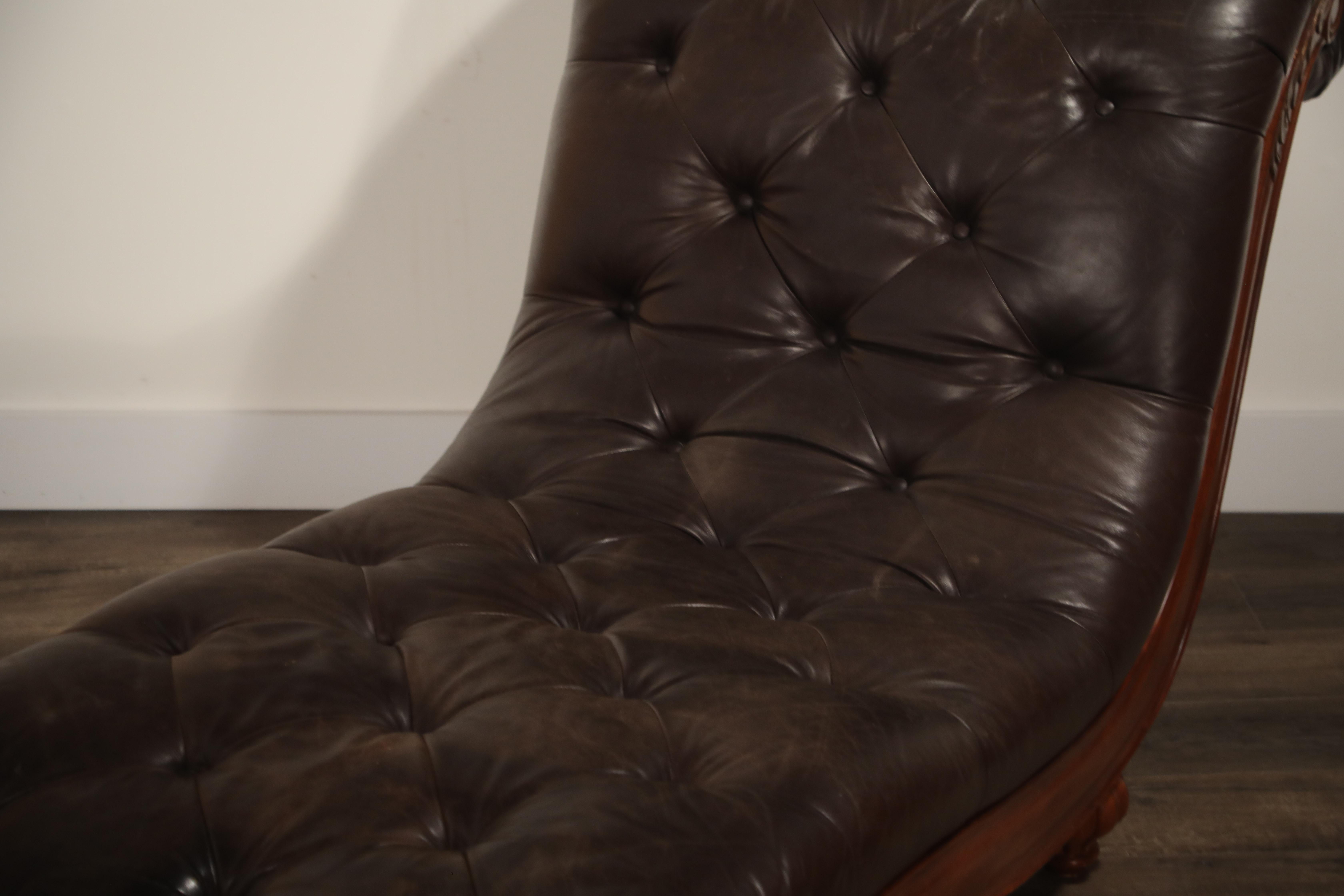 Pair of Leather Tufted Chesterfield Style Chaise Lounge Daybeds 9
