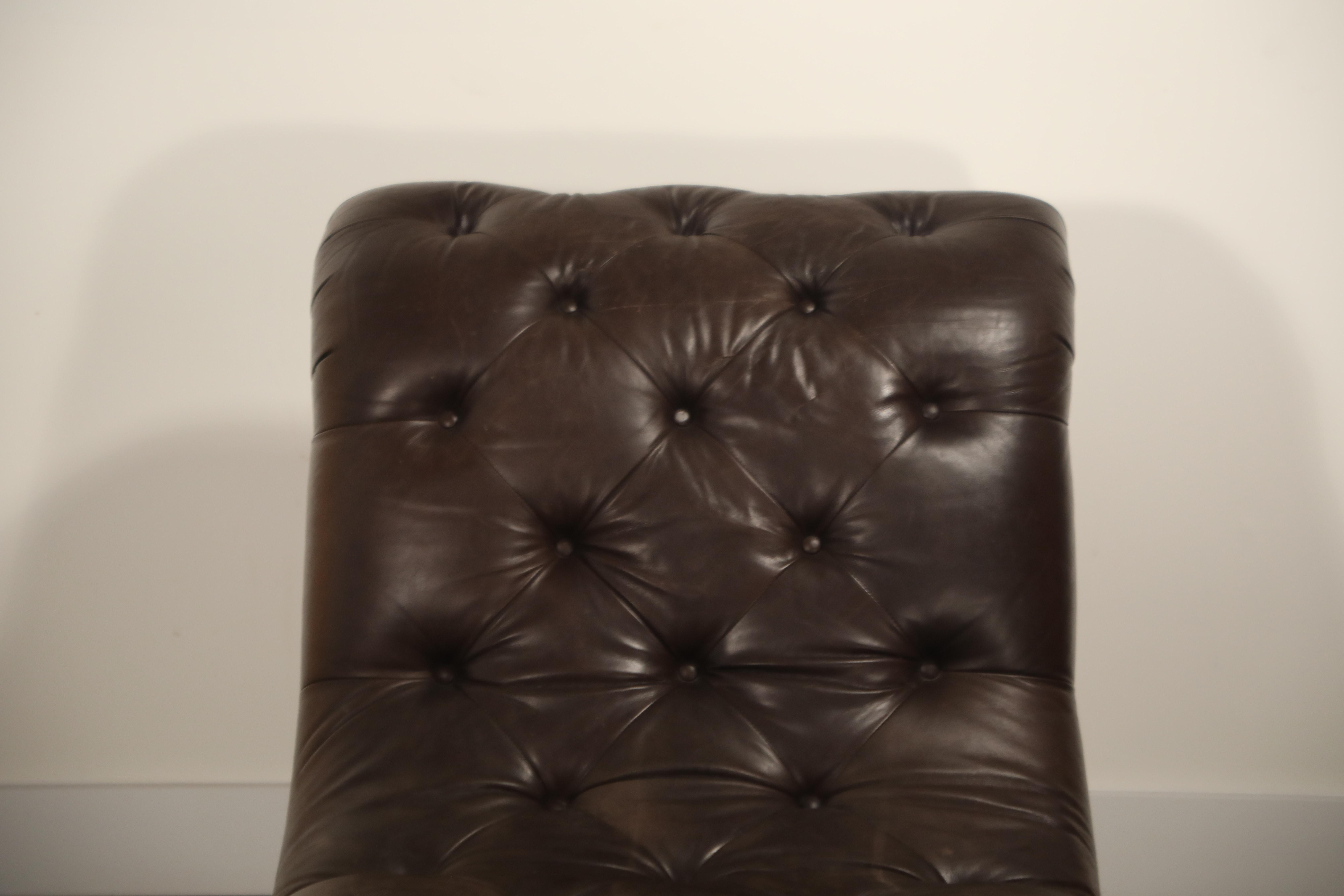 Pair of Leather Tufted Chesterfield Style Chaise Lounge Daybeds 12