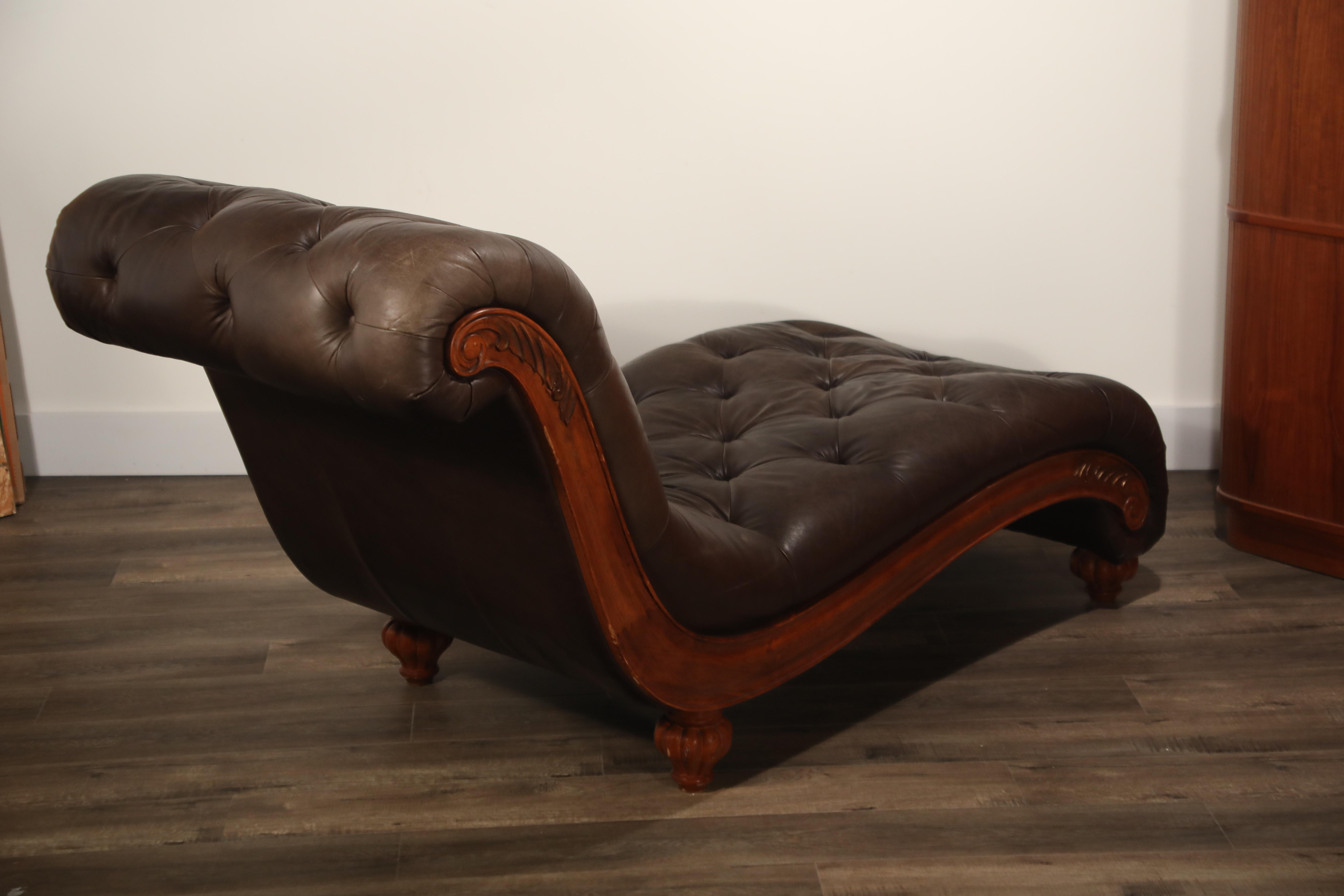 tufted leather chaise