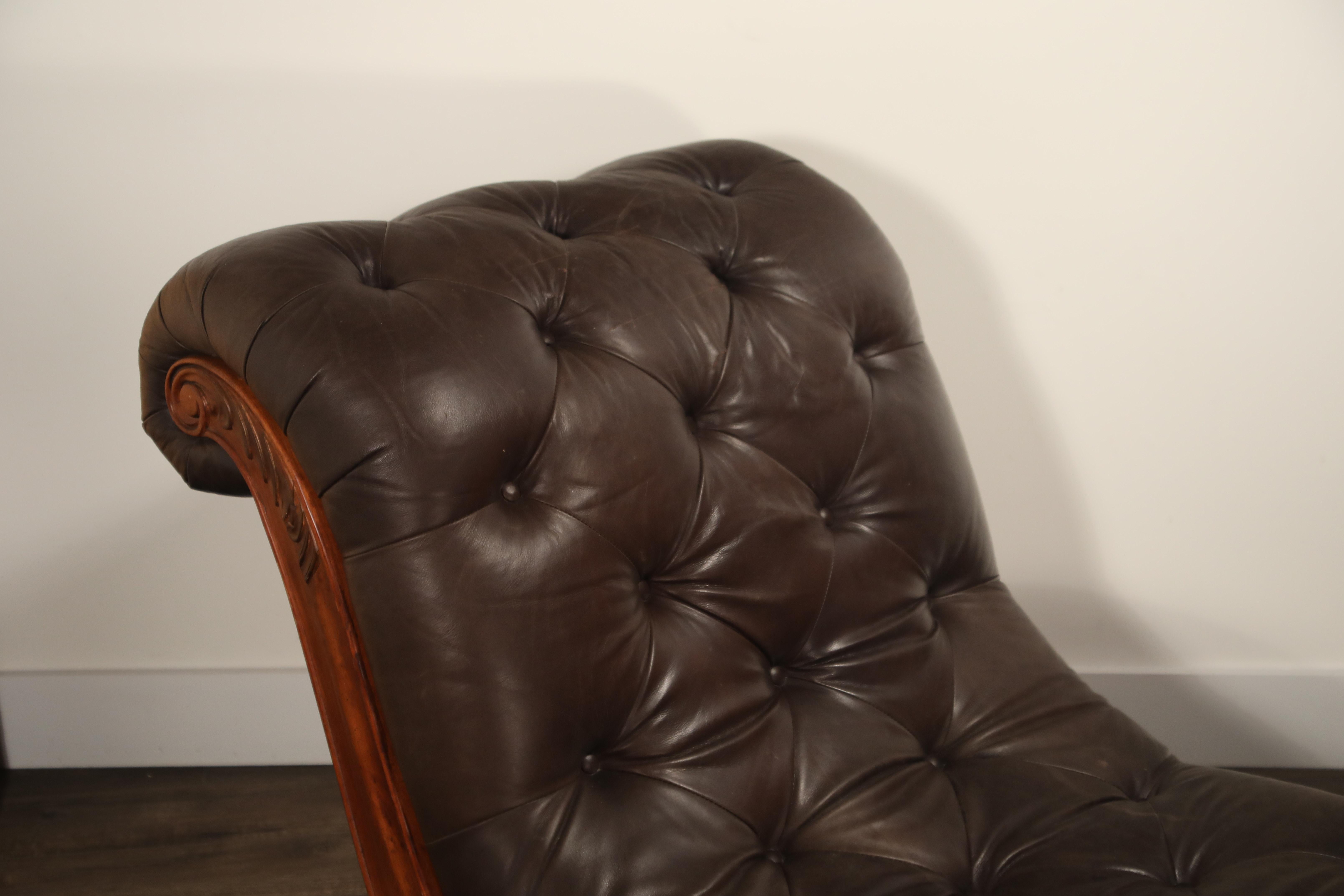 leather tufted chaise lounge