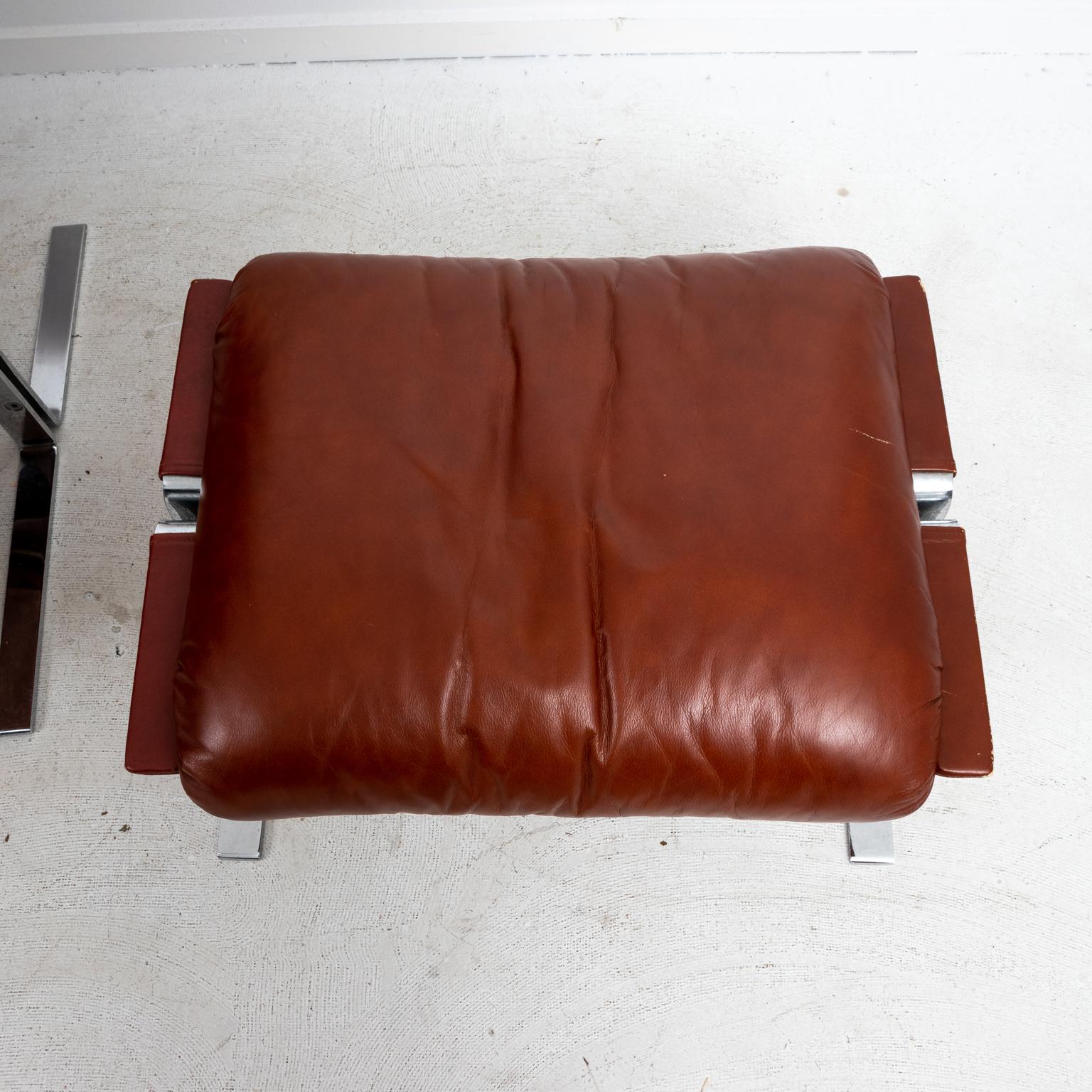 Metal Pair of Leather Upholstered Chairs with Ottomans