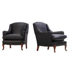 Pair of Leather Upholstered Club Chairs, C. 1950
