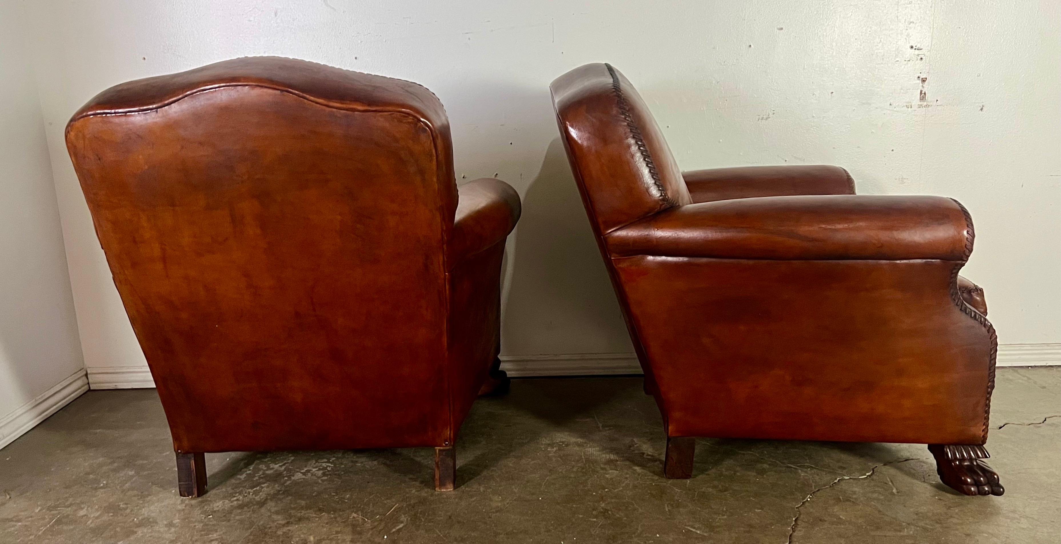 Pair of Leather Upholstered Club Chairs For Sale 4