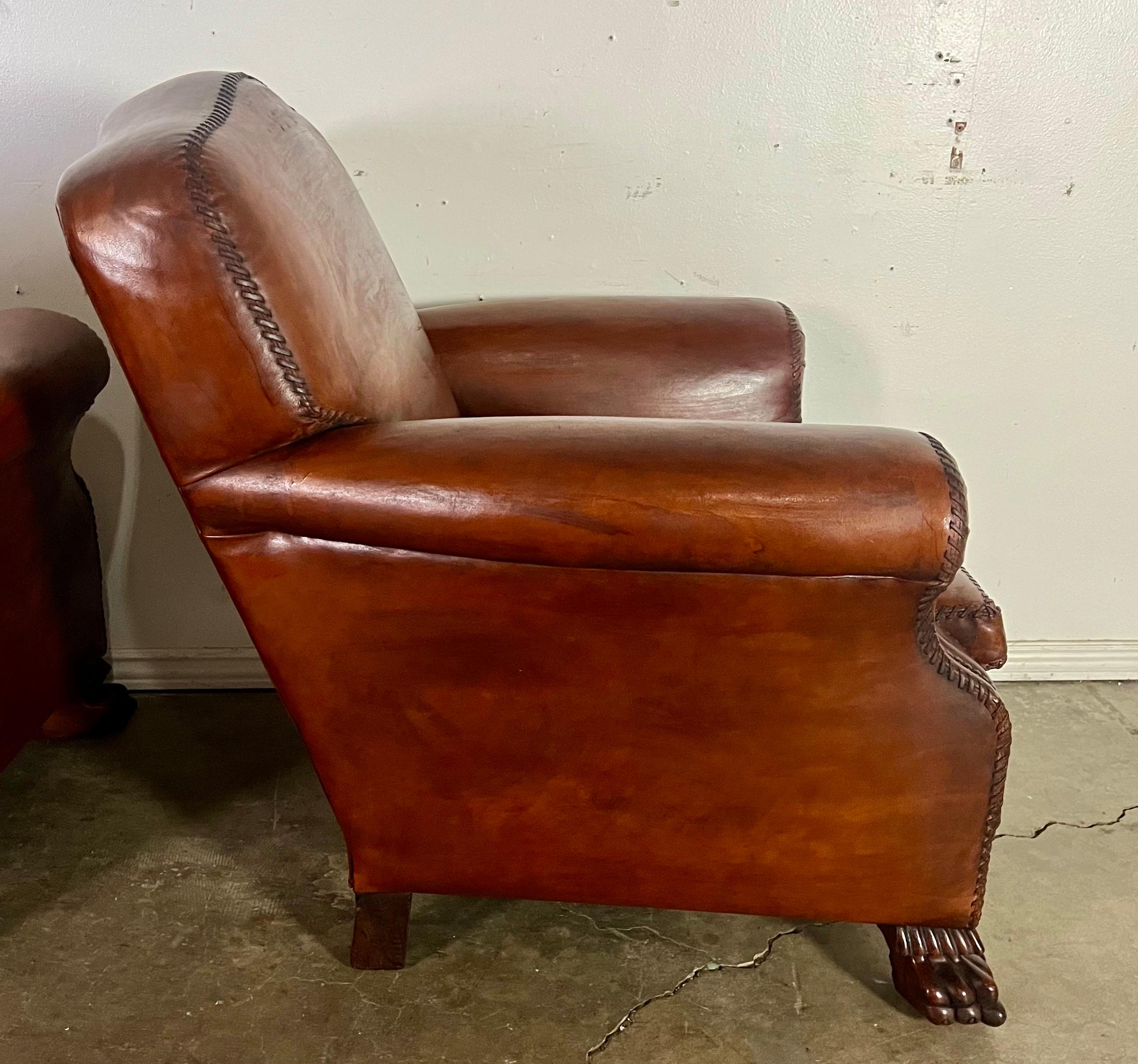 Pair of Leather Upholstered Club Chairs For Sale 5