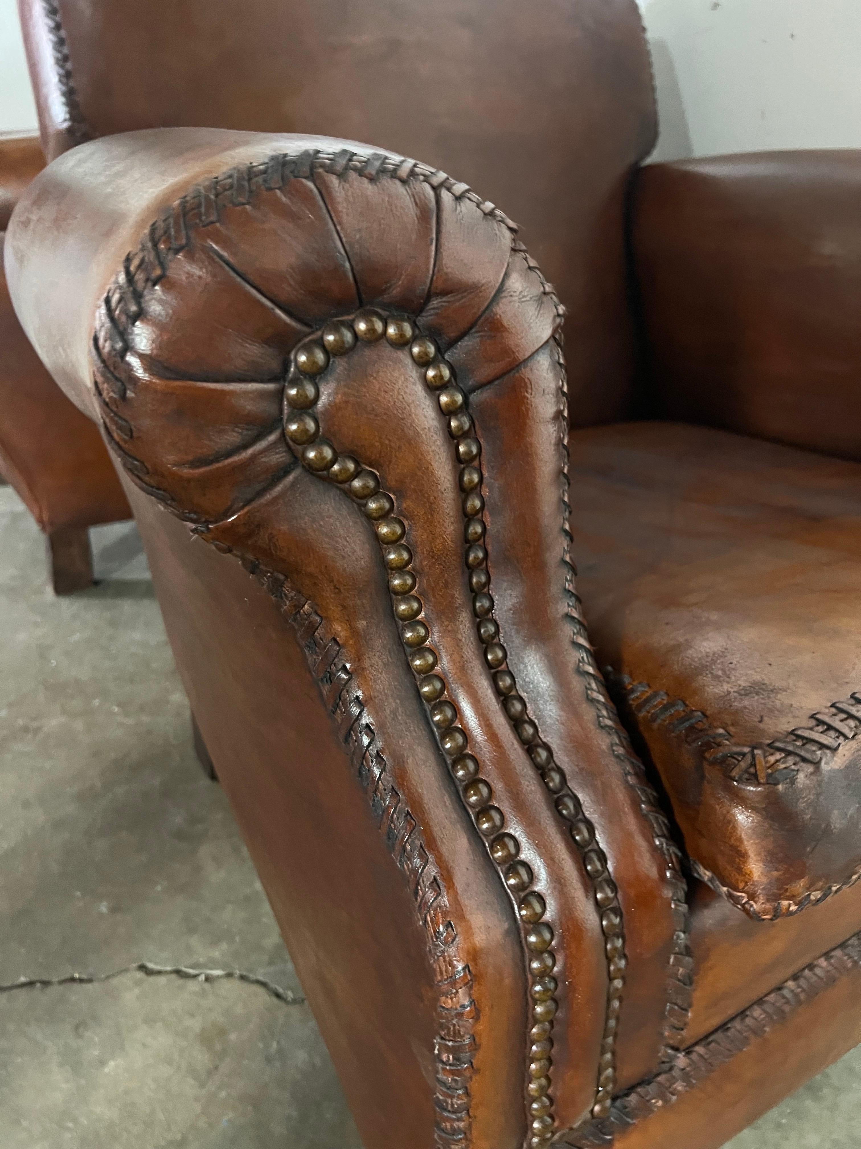 Pair of Leather Upholstered Club Chairs For Sale 6