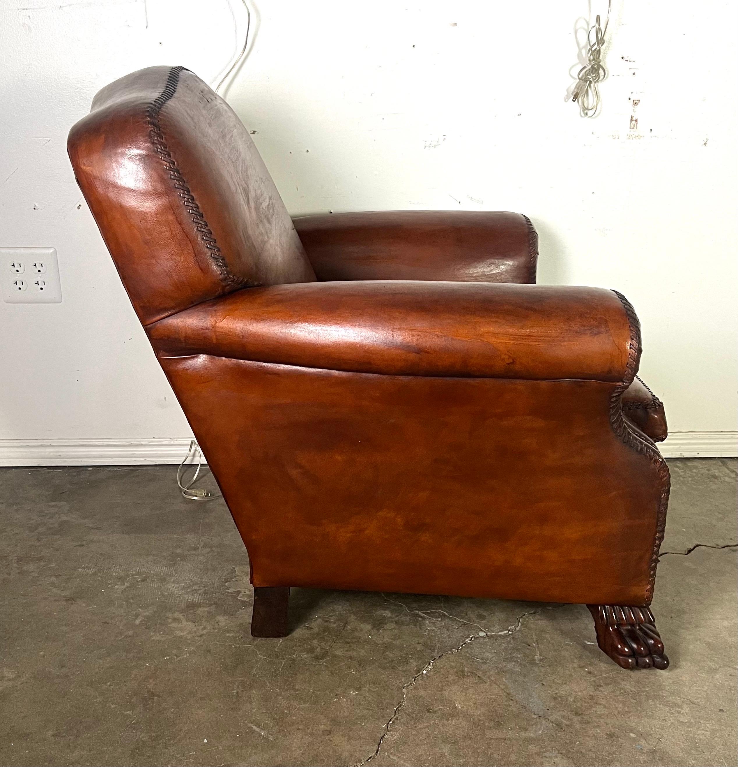 Pair of Leather Upholstered Club Chairs For Sale 8