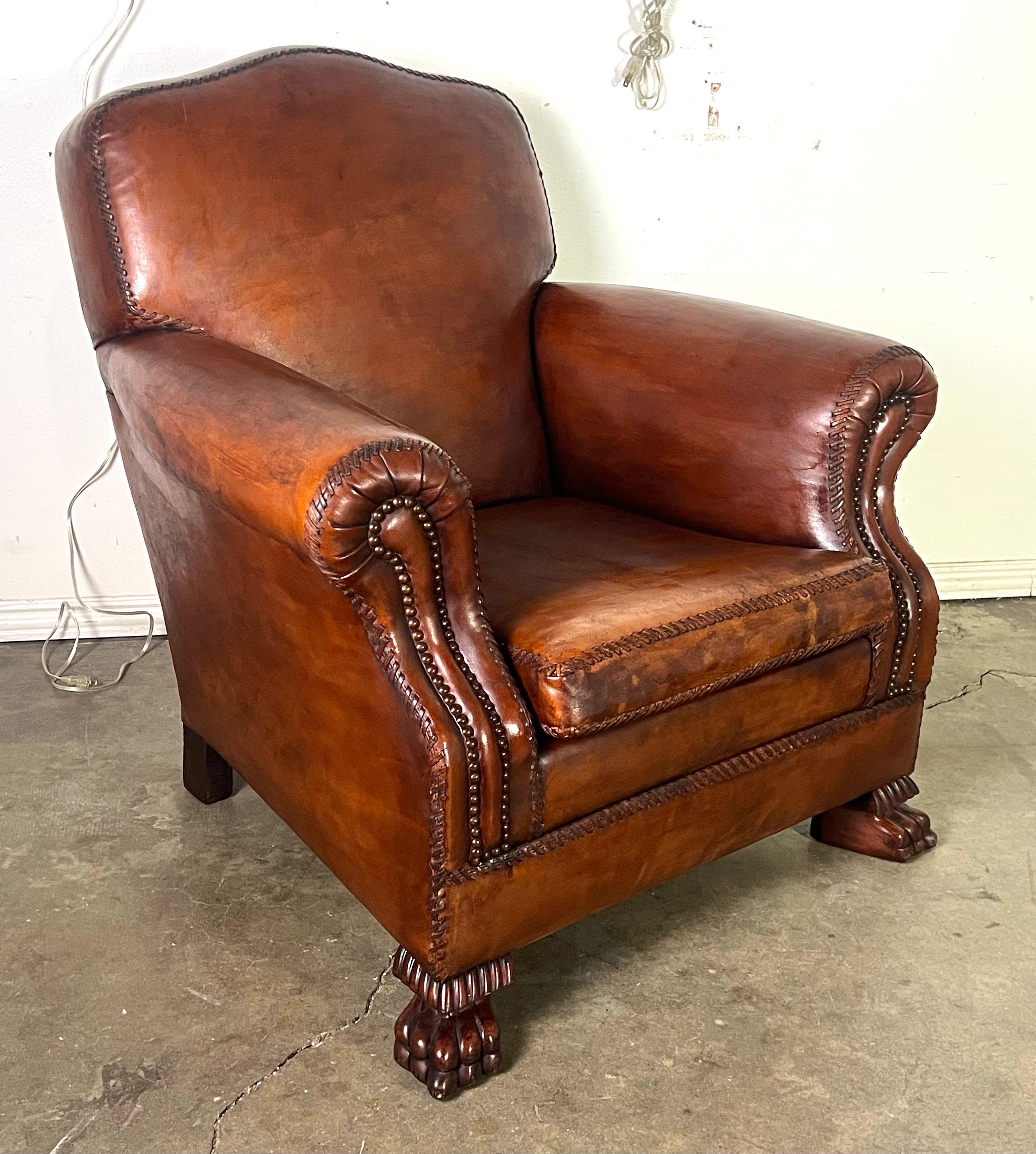 Pair of Leather Upholstered Club Chairs For Sale 9