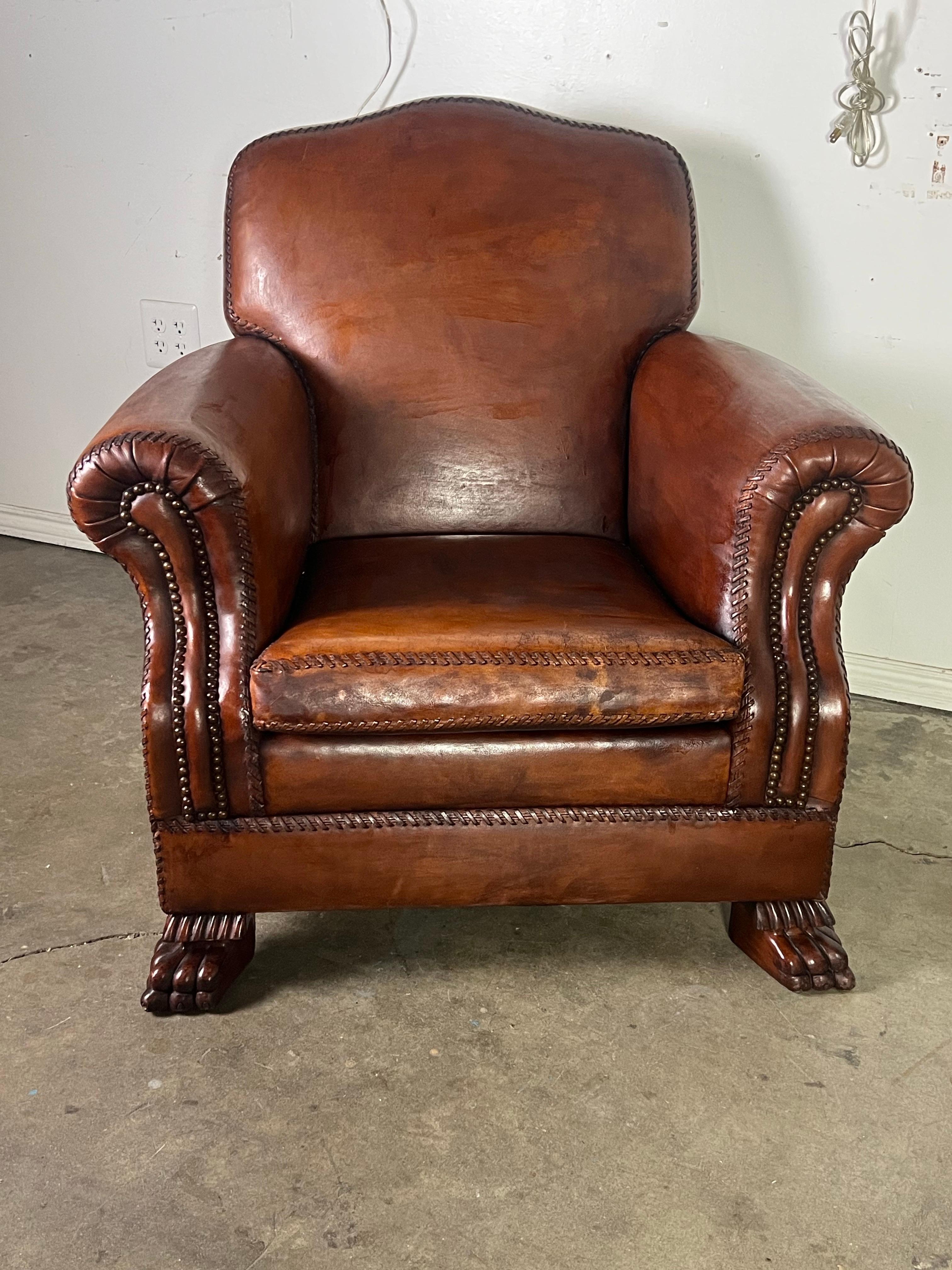 Pair of Leather Upholstered Club Chairs For Sale 10
