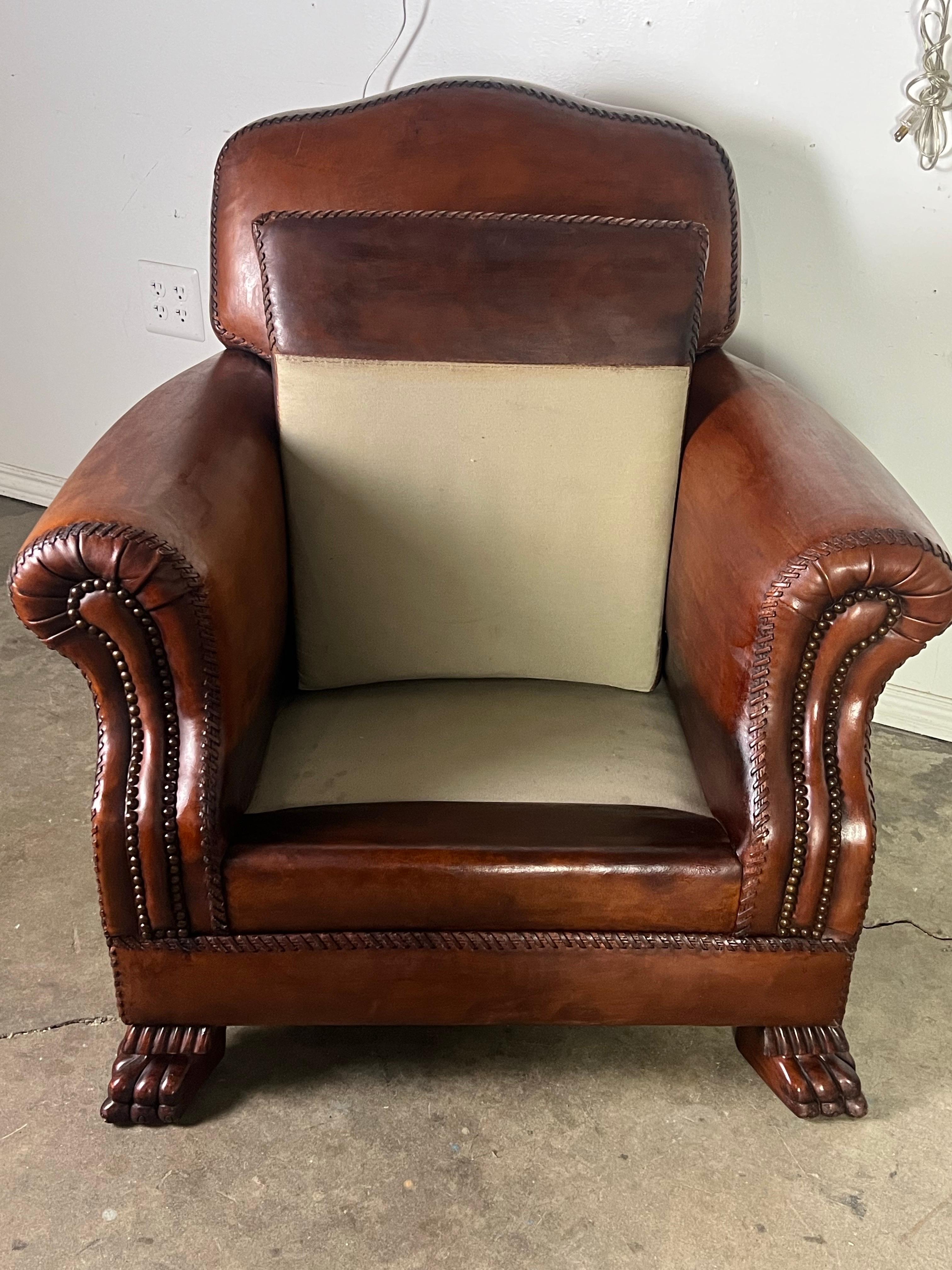 Pair of Leather Upholstered Club Chairs For Sale 12
