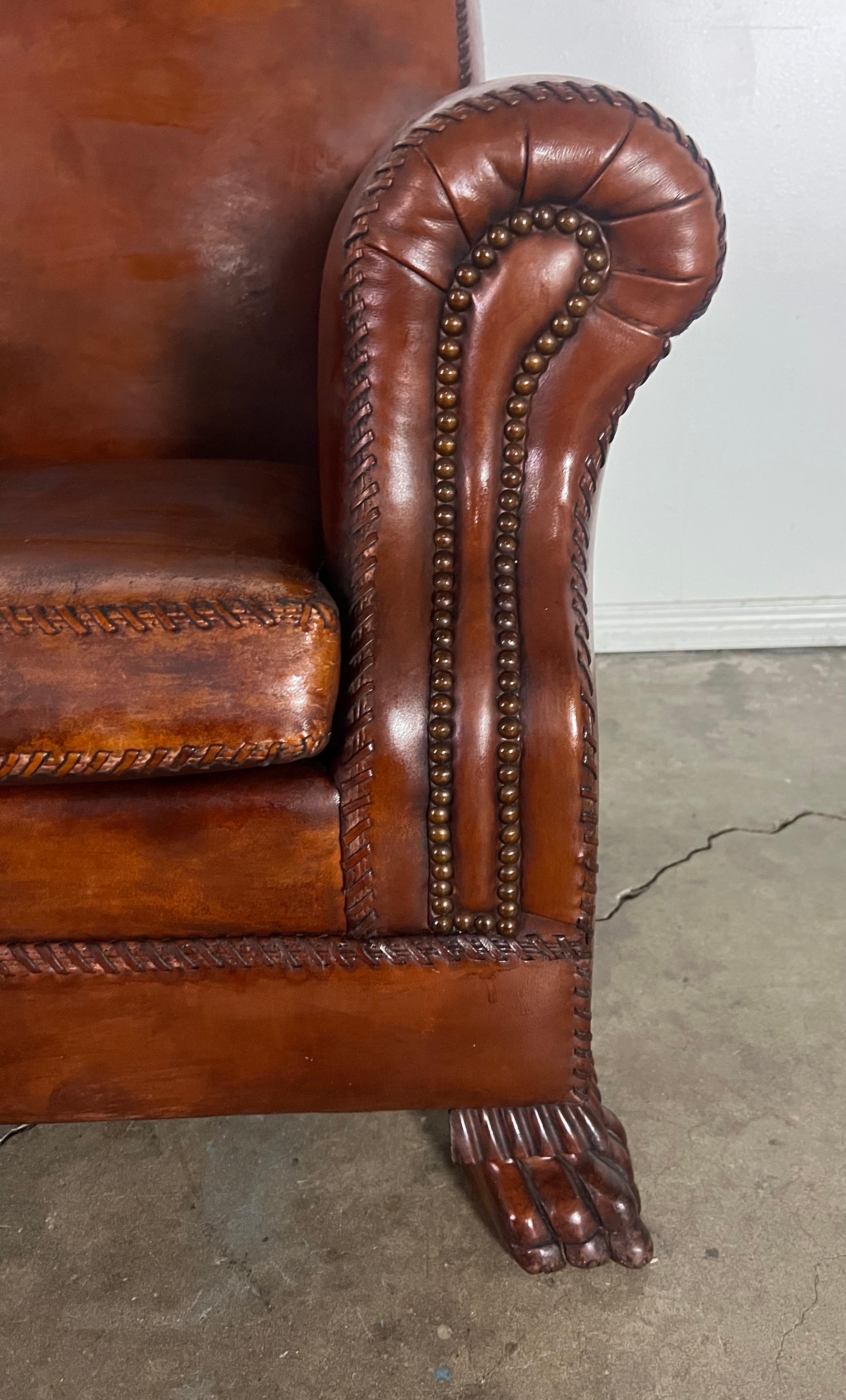 French Pair of Leather Upholstered Club Chairs For Sale