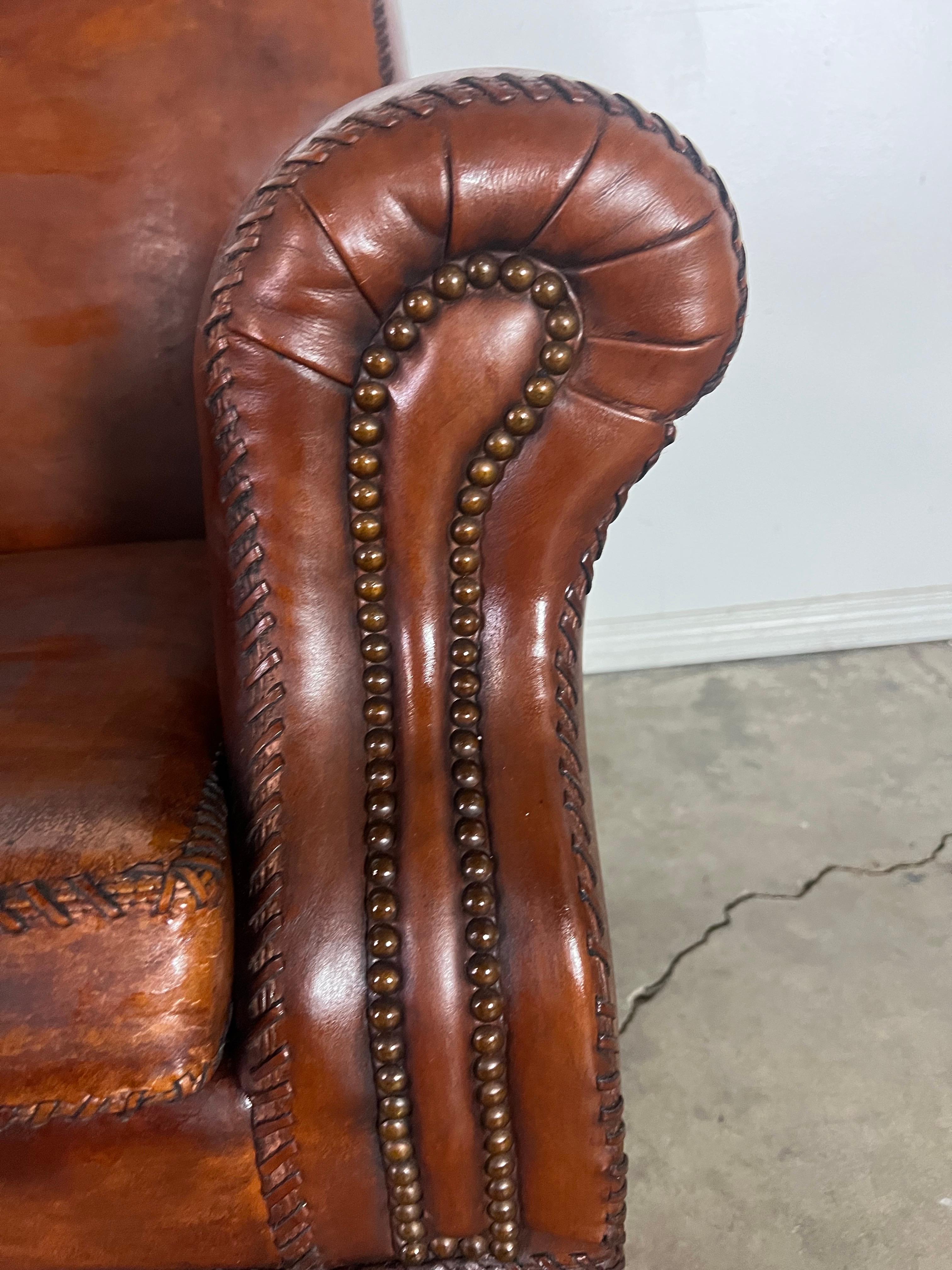 Mid-20th Century Pair of Leather Upholstered Club Chairs For Sale