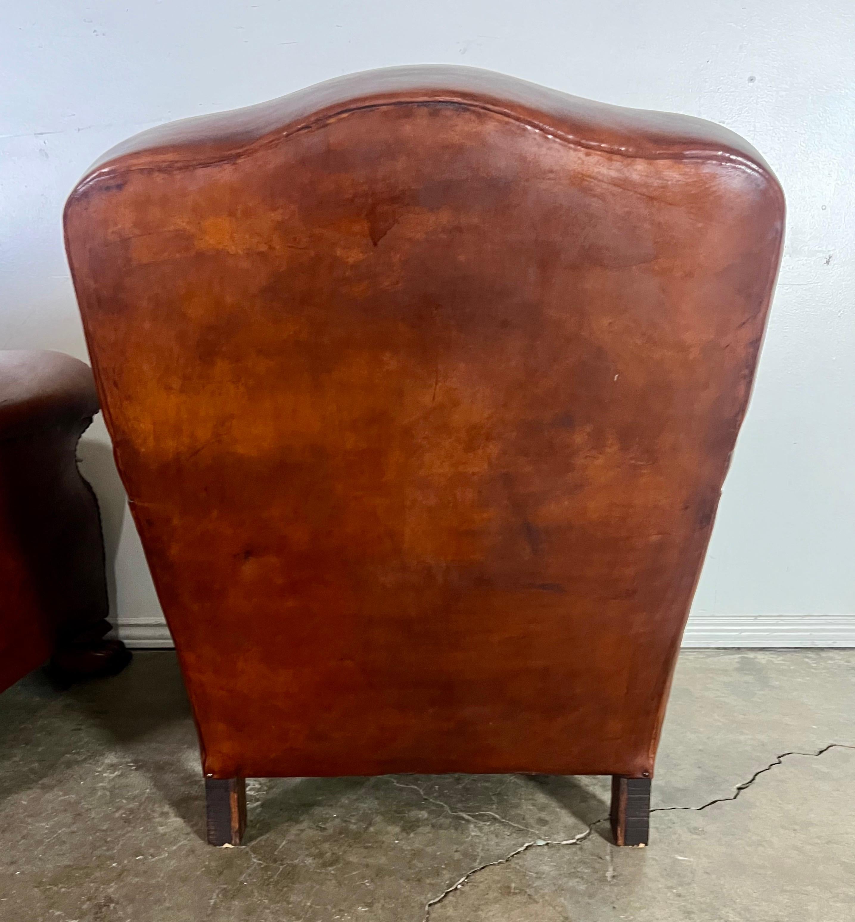Pair of Leather Upholstered Club Chairs For Sale 2