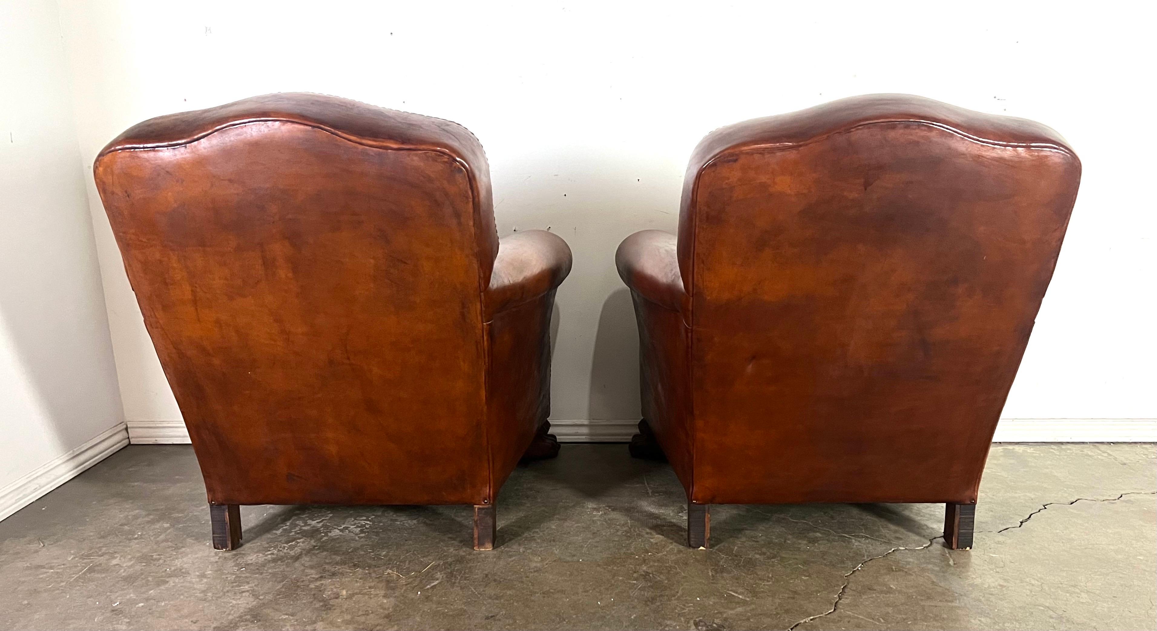 Pair of Leather Upholstered Club Chairs For Sale 3