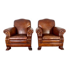 Vintage Pair of Leather Upholstered Club Chairs
