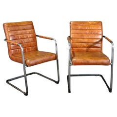 Vintage Pair of Leather Upholstered Mid Century Modern Black Frames Armchairs