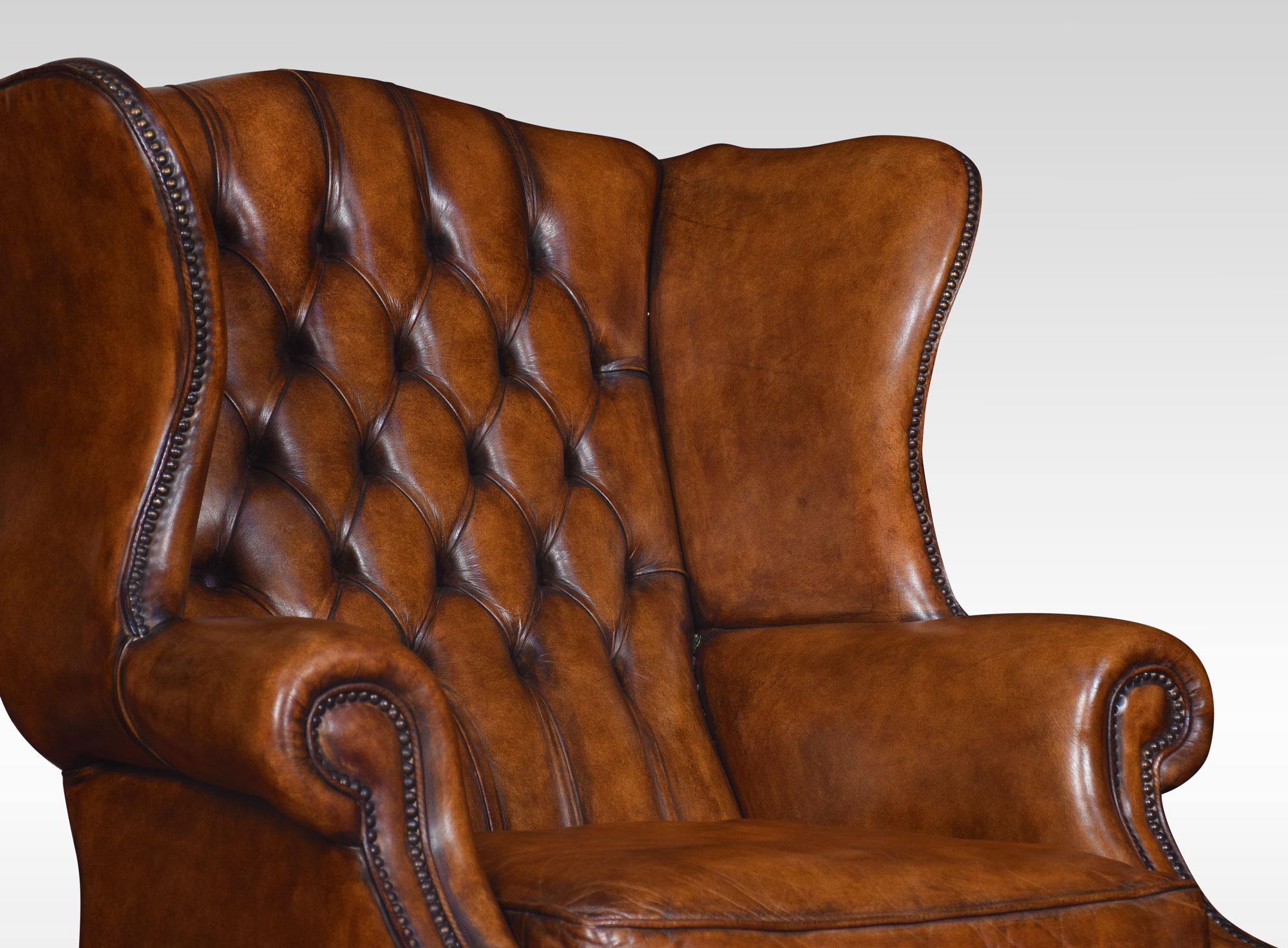 Pair of Leather Upholstered Wingback Armchairs In Good Condition In Cheshire, GB
