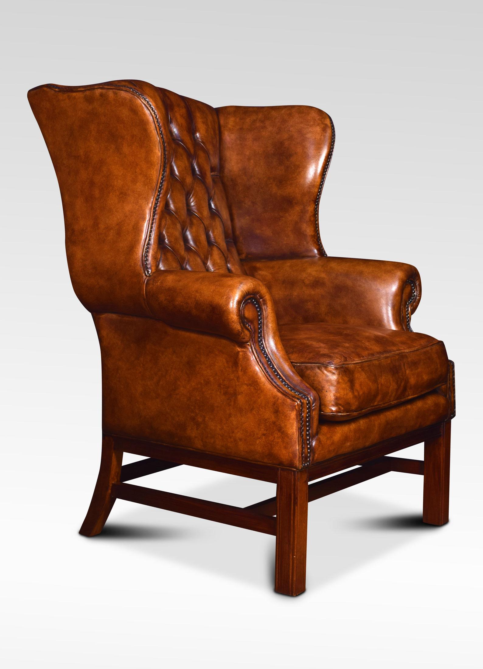 20th Century Pair of Leather Upholstered Wingback Armchairs