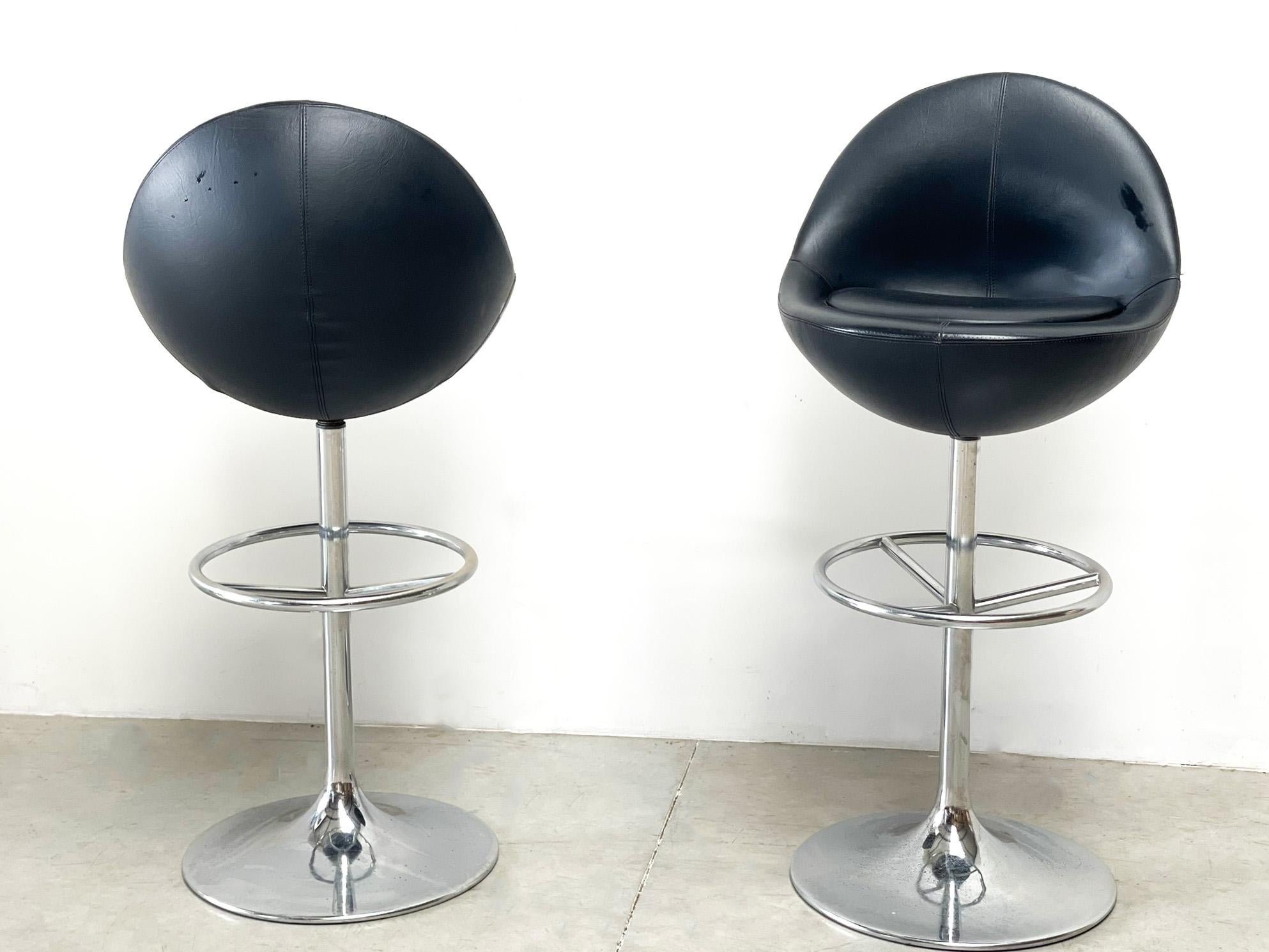 Late 20th Century Pair of leather venus stools by Börje Johanson tan