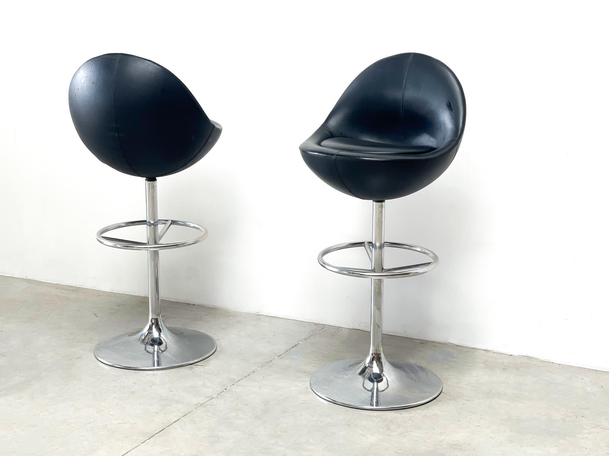 Leather Pair of leather venus stools by Börje Johanson tan