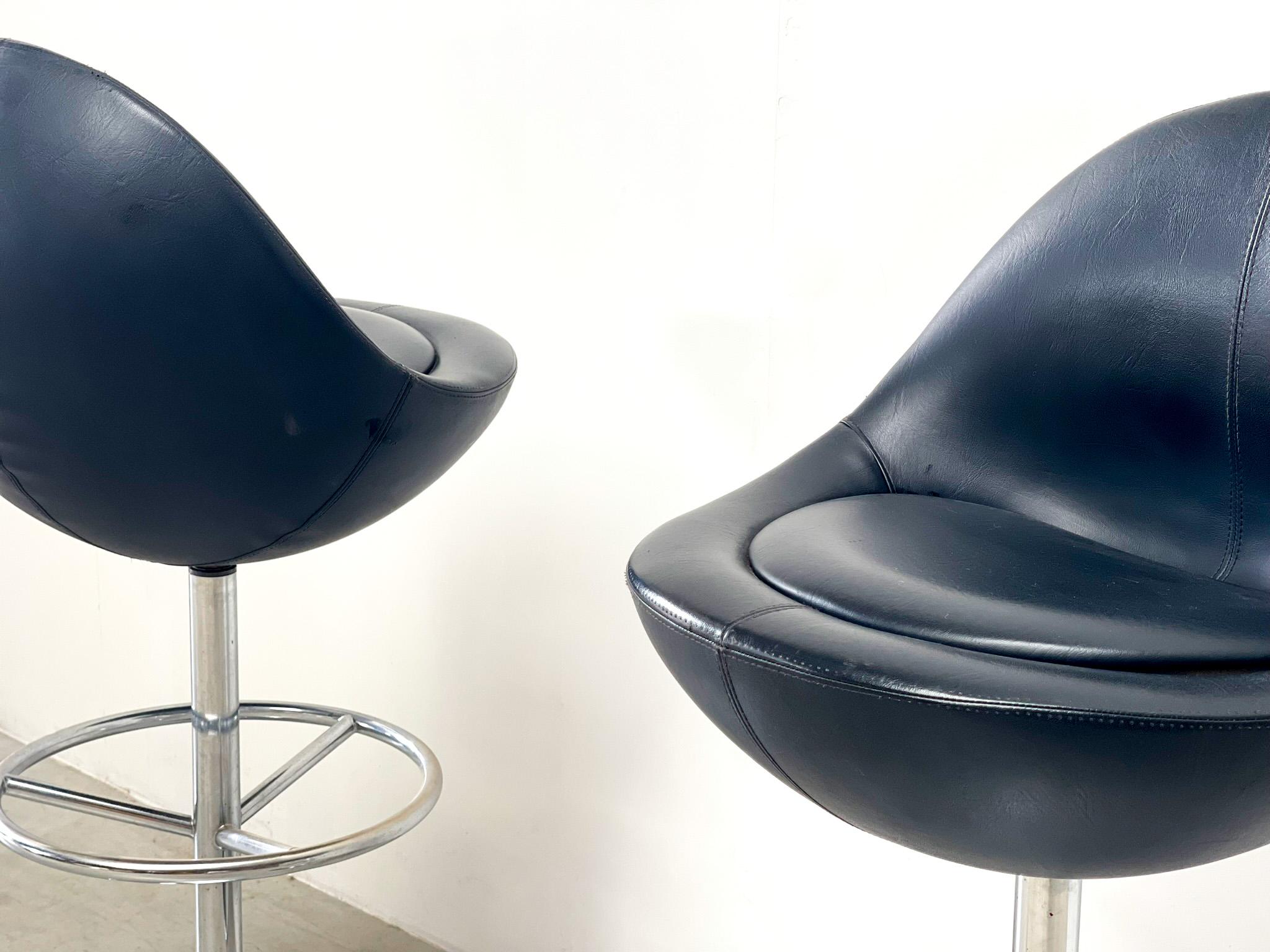 Pair of leather venus stools by Börje Johanson tan 1