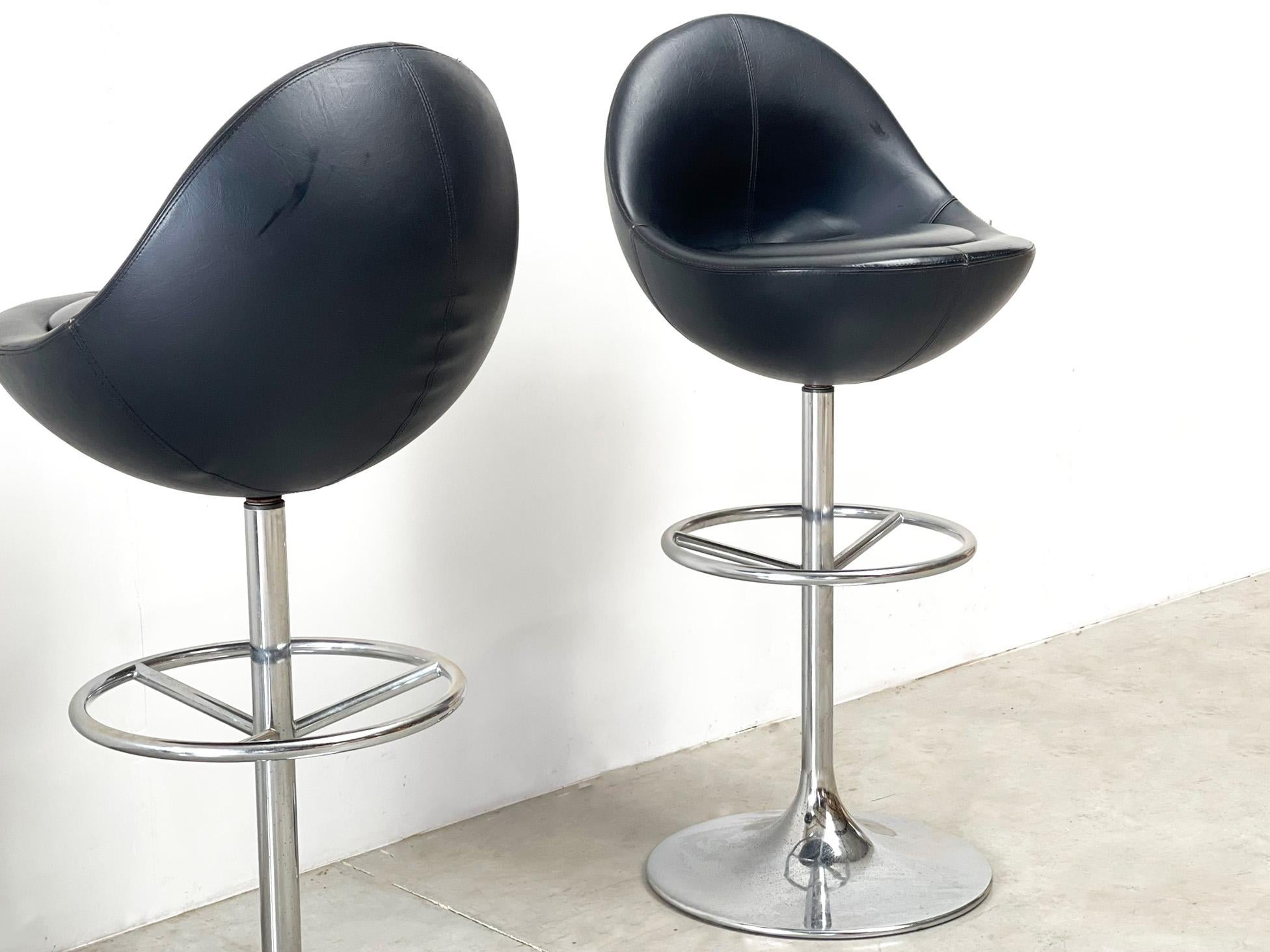 Pair of leather venus stools by Börje Johanson tan 2