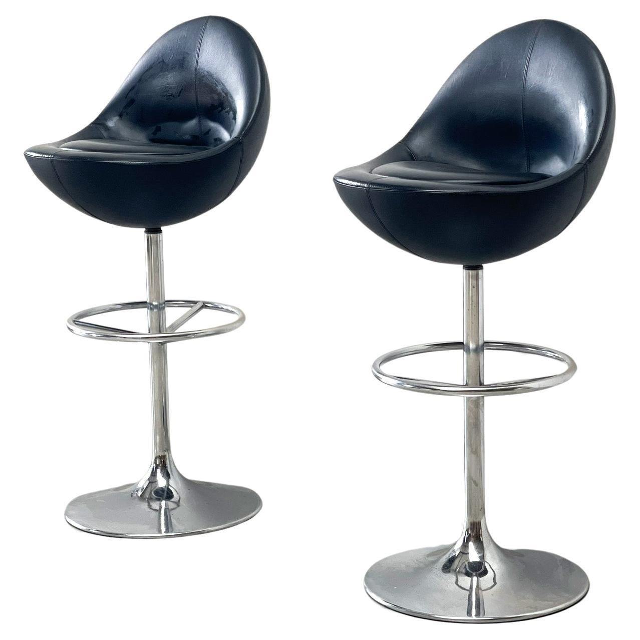 Pair of leather venus stools by Börje Johanson tan