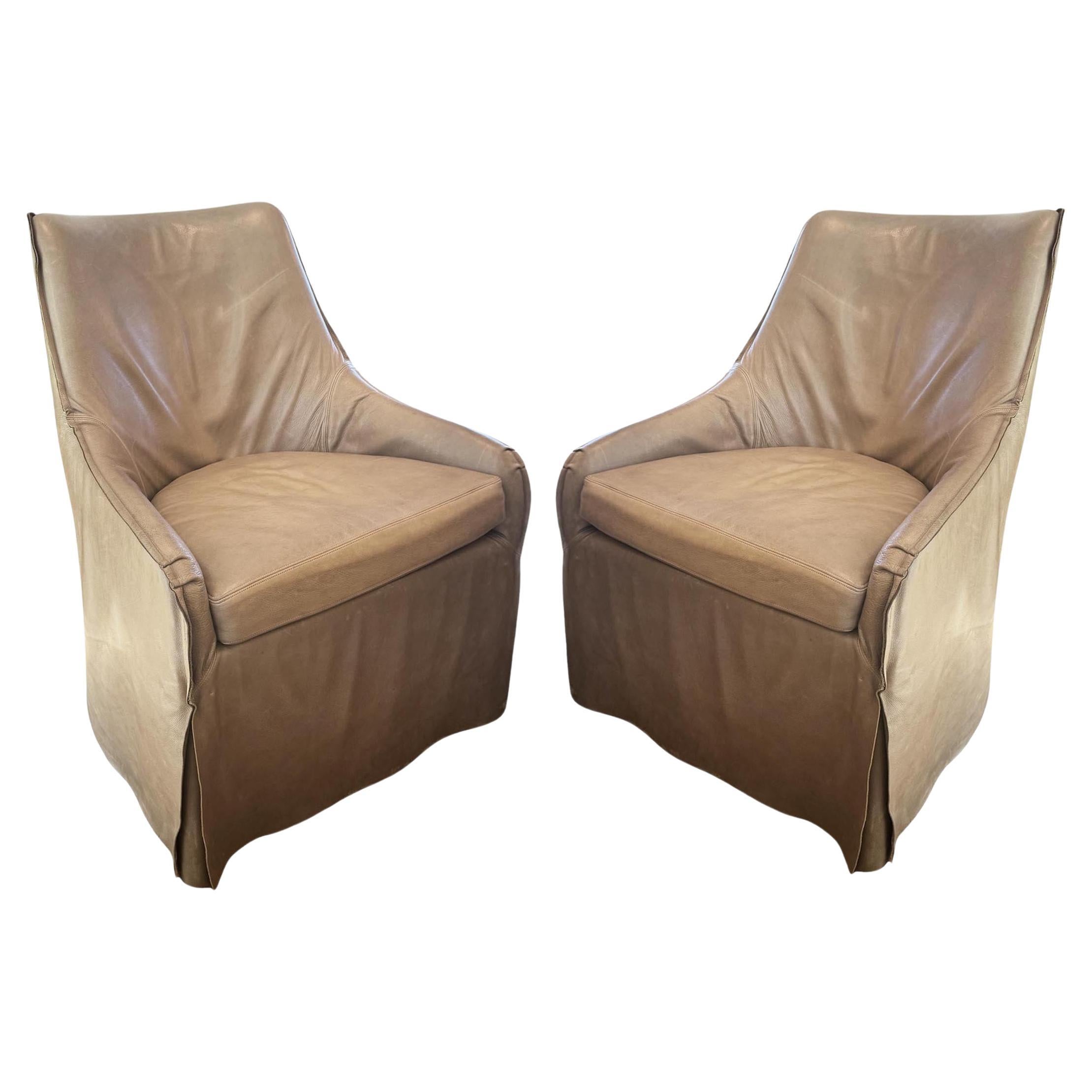 Pair of Leather Verellen Chairs on Casters