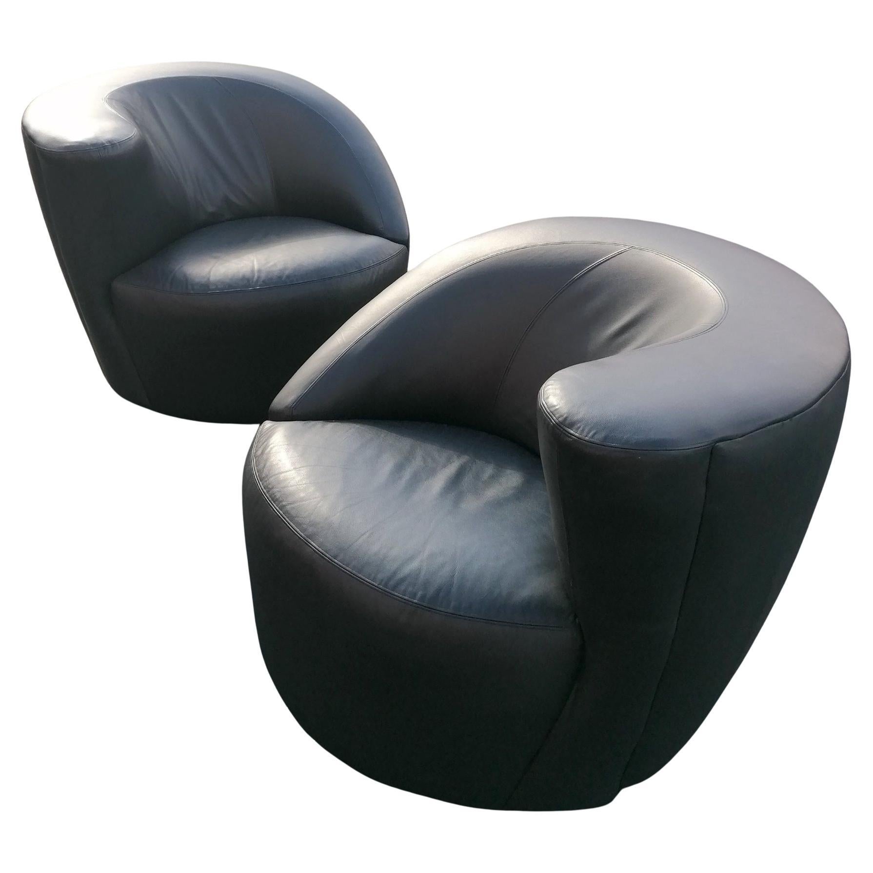 Pair of leather Vladimir Kagan for Directional 'Nautilus' lounge chairs 1970s For Sale
