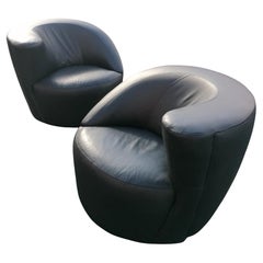 Pair of leather Vladimir Kagan for Directional 'Nautilus' lounge chairs 1970s