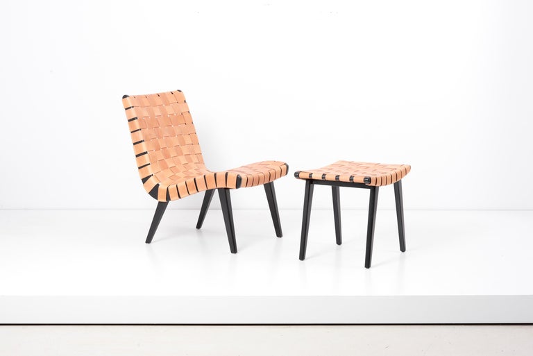Pair Of Leather Webbed Lounge Chair With Ottoman Jens Risom For Vostra Germany For Sale At 1stdibs