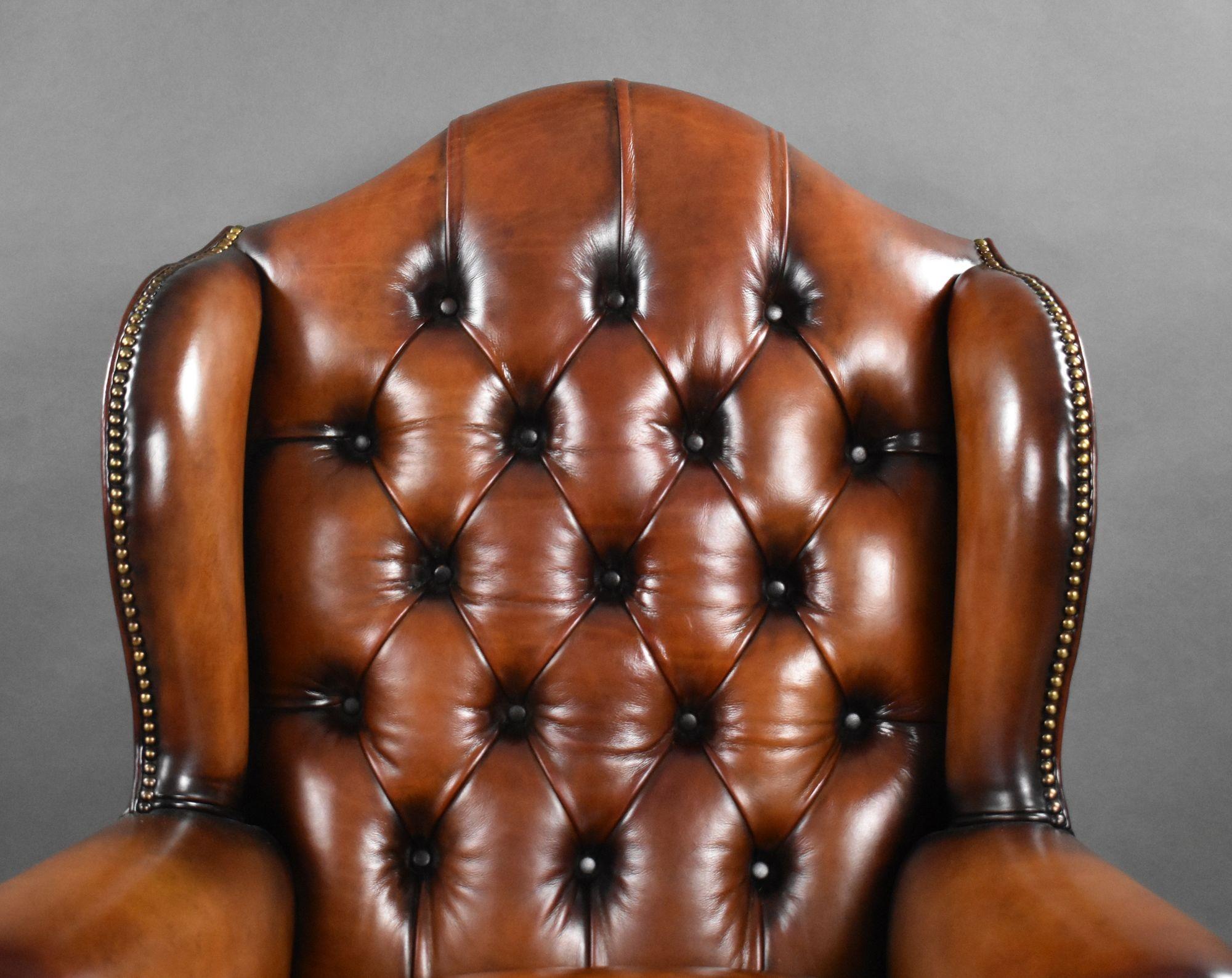 Pair of Leather Wing Chairs For Sale 6