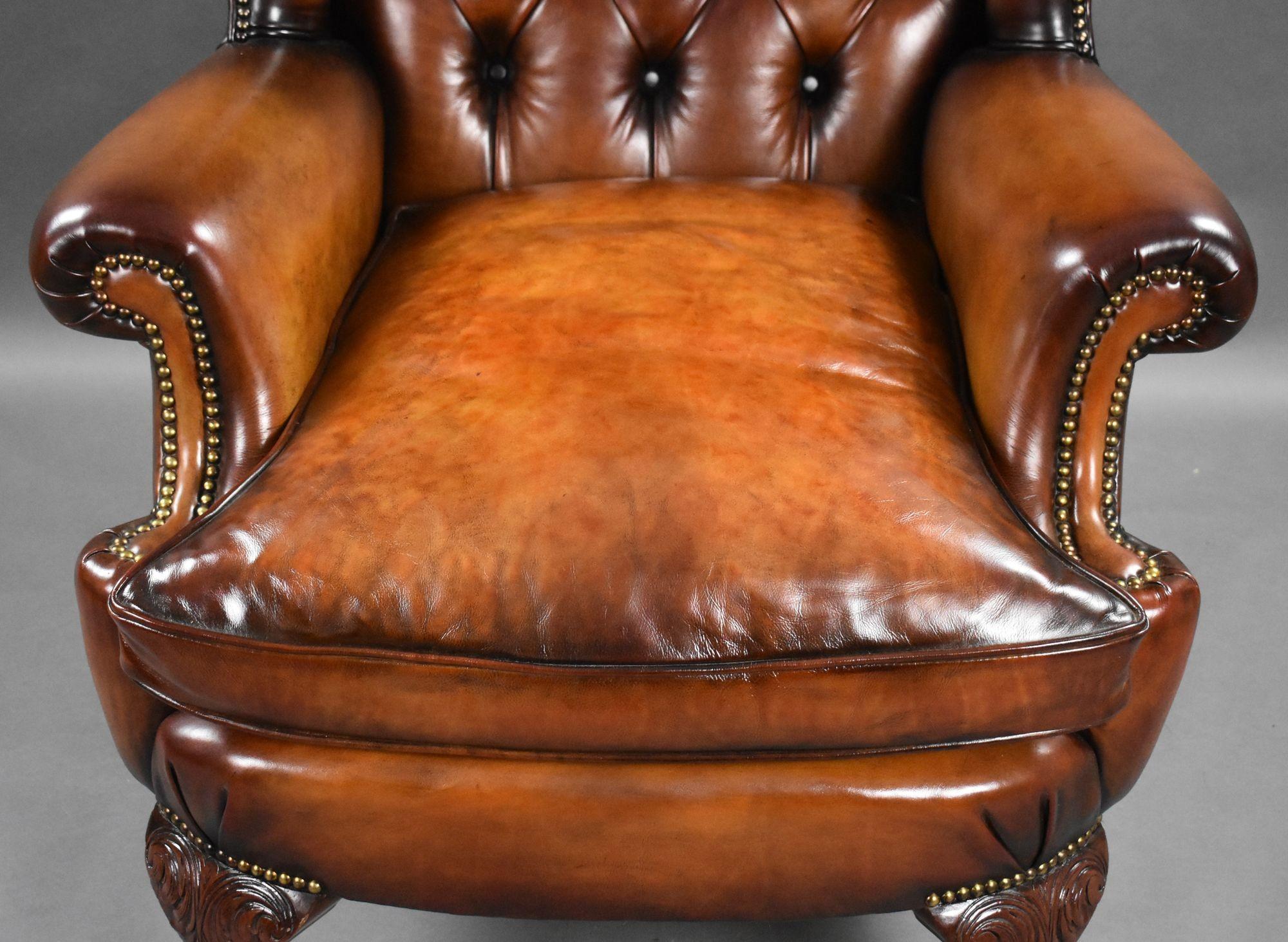 Pair of Leather Wing Chairs For Sale 7