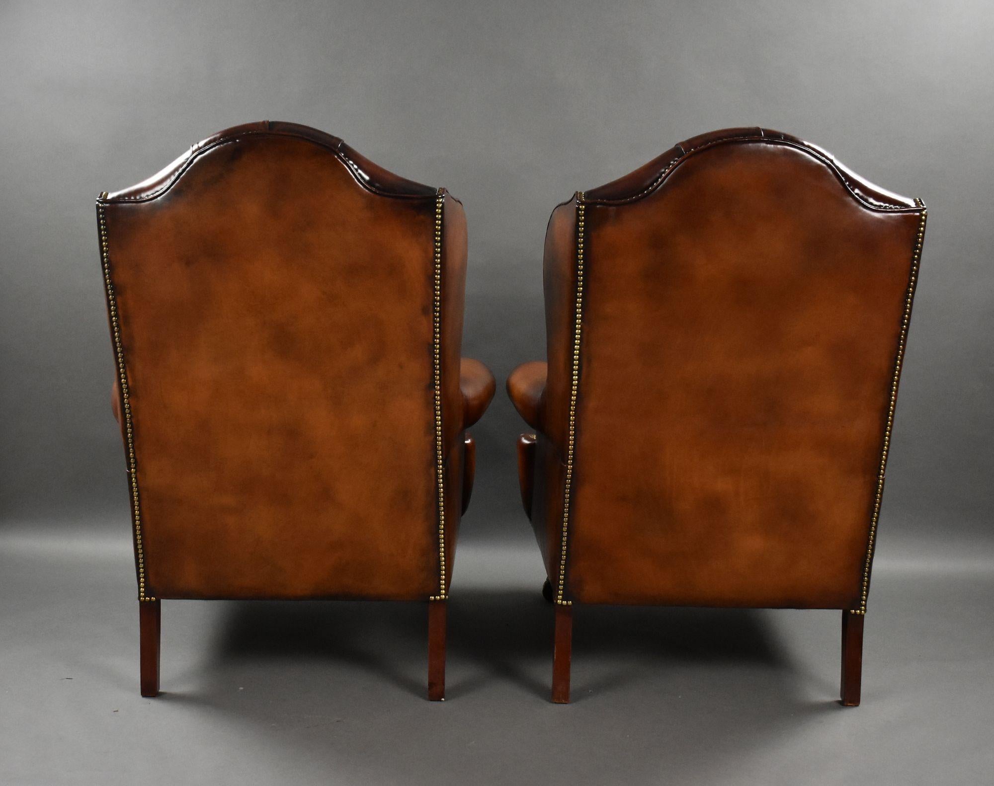 20th Century Pair of Leather Wing Chairs For Sale