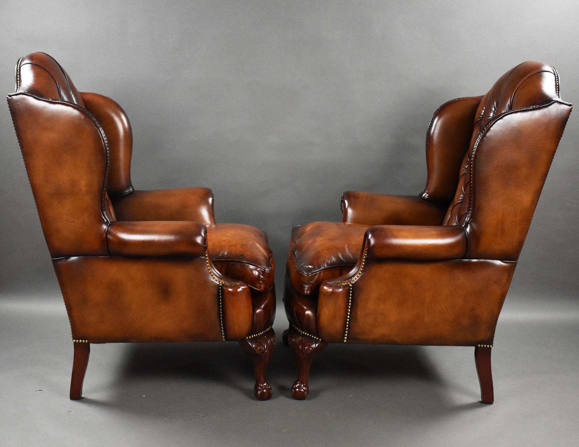 Pair of Leather Wing Chairs For Sale 1