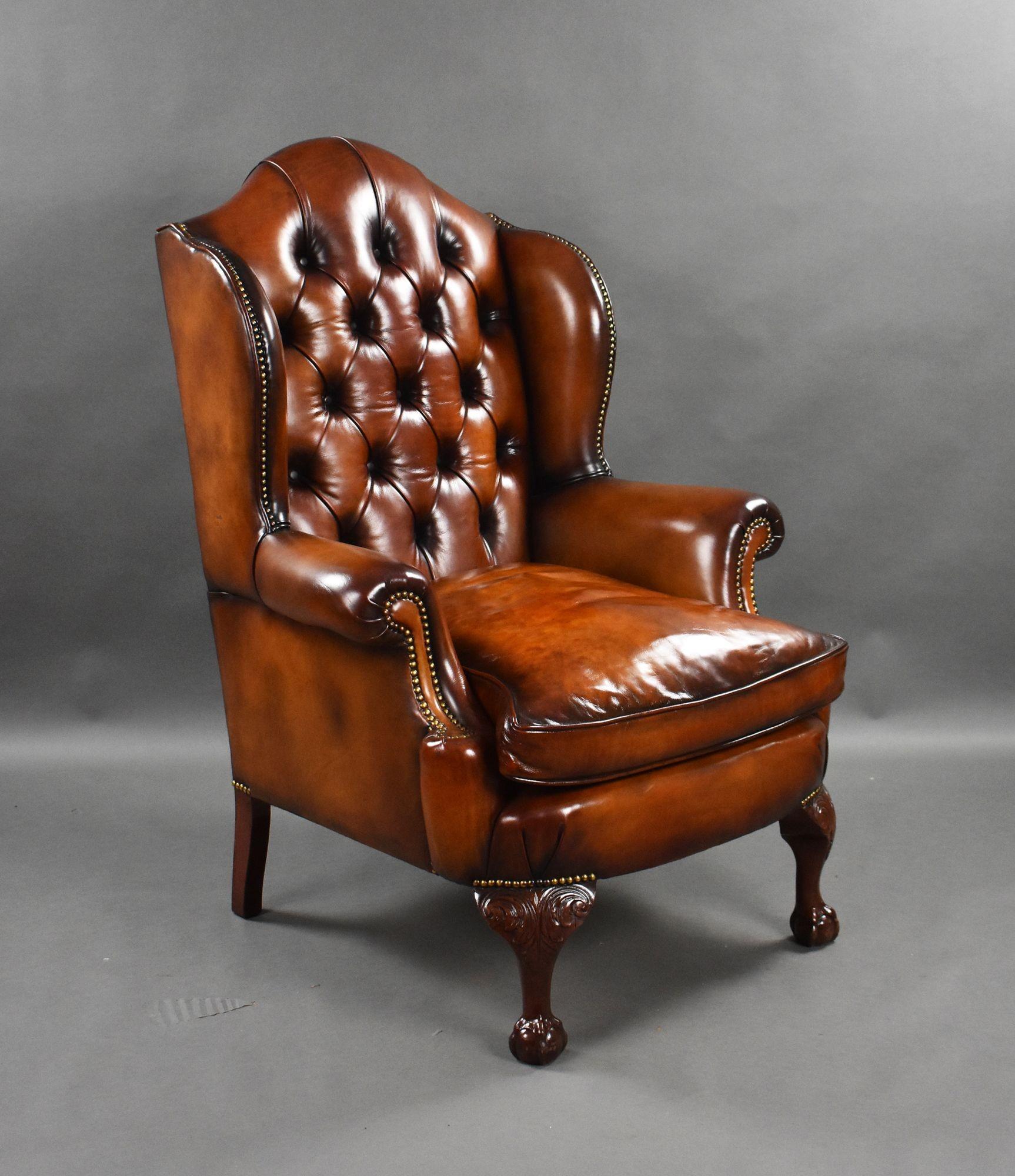 Pair of Leather Wing Chairs For Sale 2