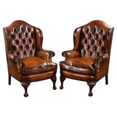Pair of Leather Wing Chairs