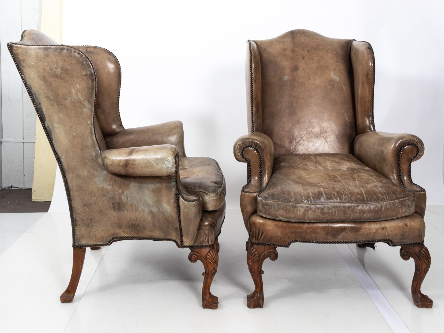 Pair of Leather Wingback Armchairs 1
