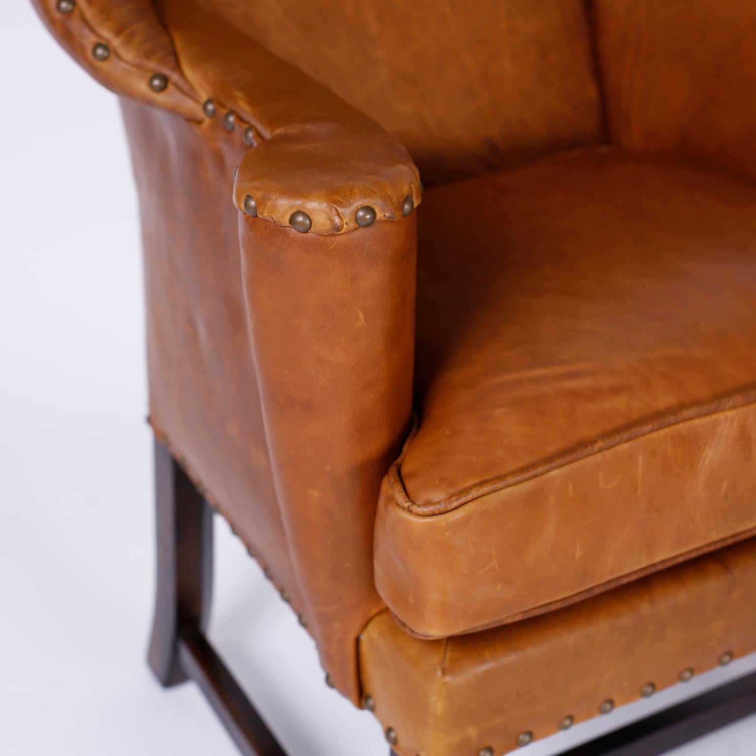 Pair of Leather Wingback Armchairs 2