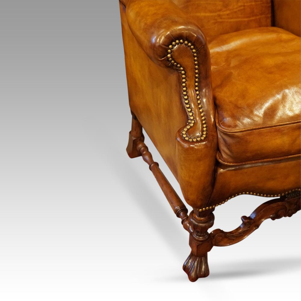 William and Mary Pair of leather wingback chairs For Sale