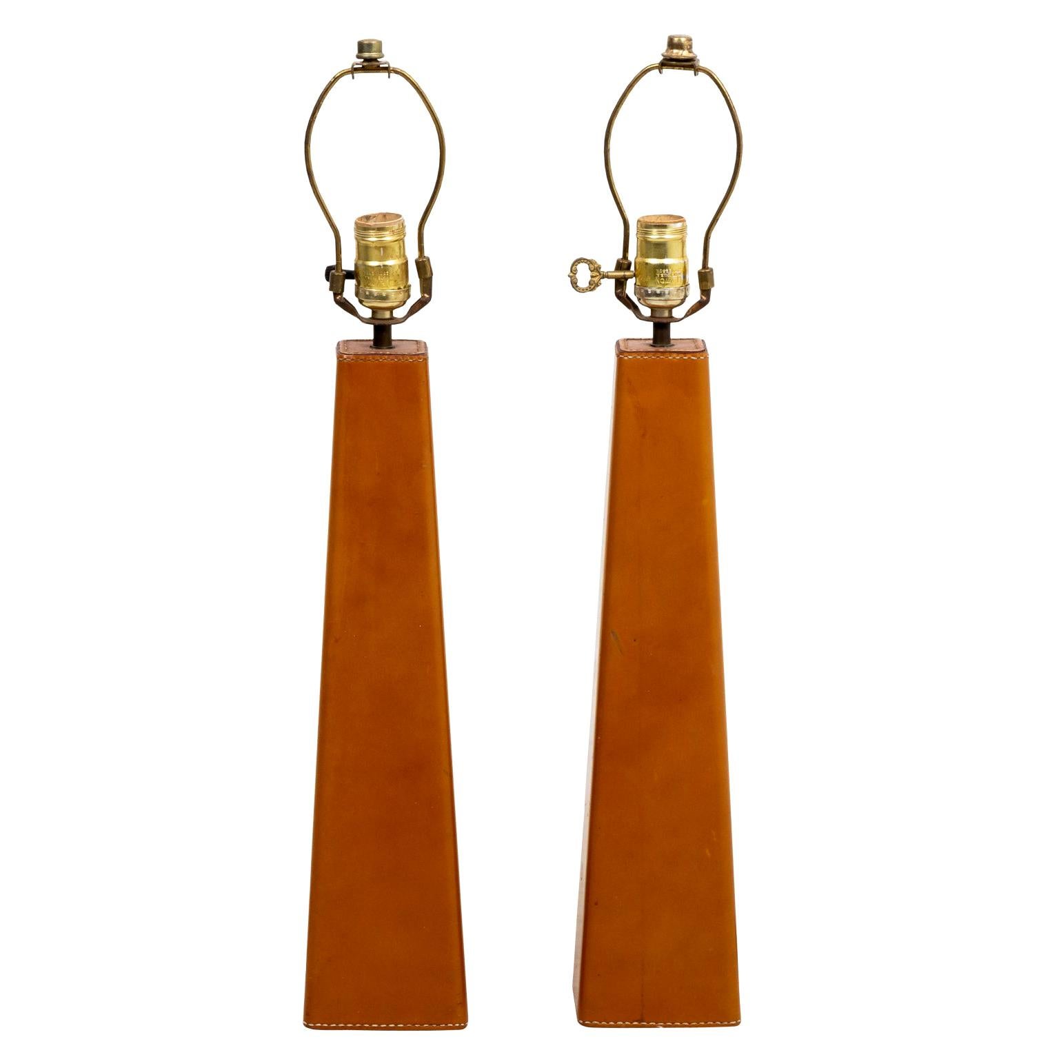 Pair of Leather Wrapped Danish Modern Lamps