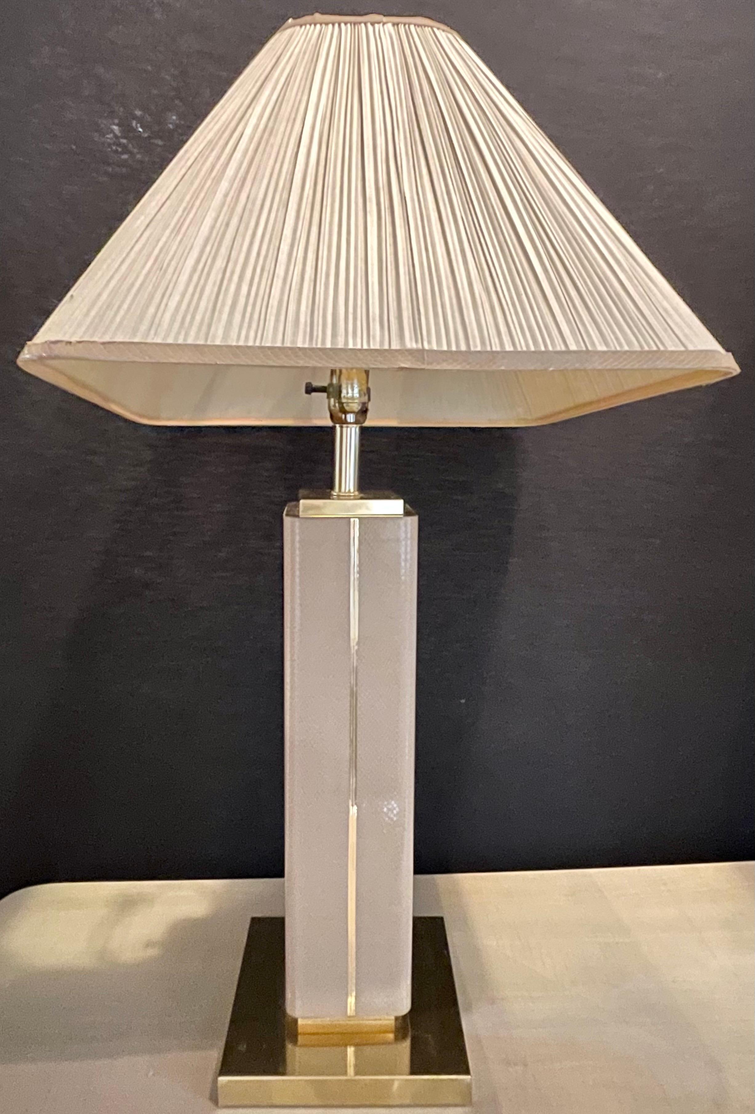 Metal Pair of Leather Wrapped Modern Table Lamps with Custom Shades, Lorin Marsh