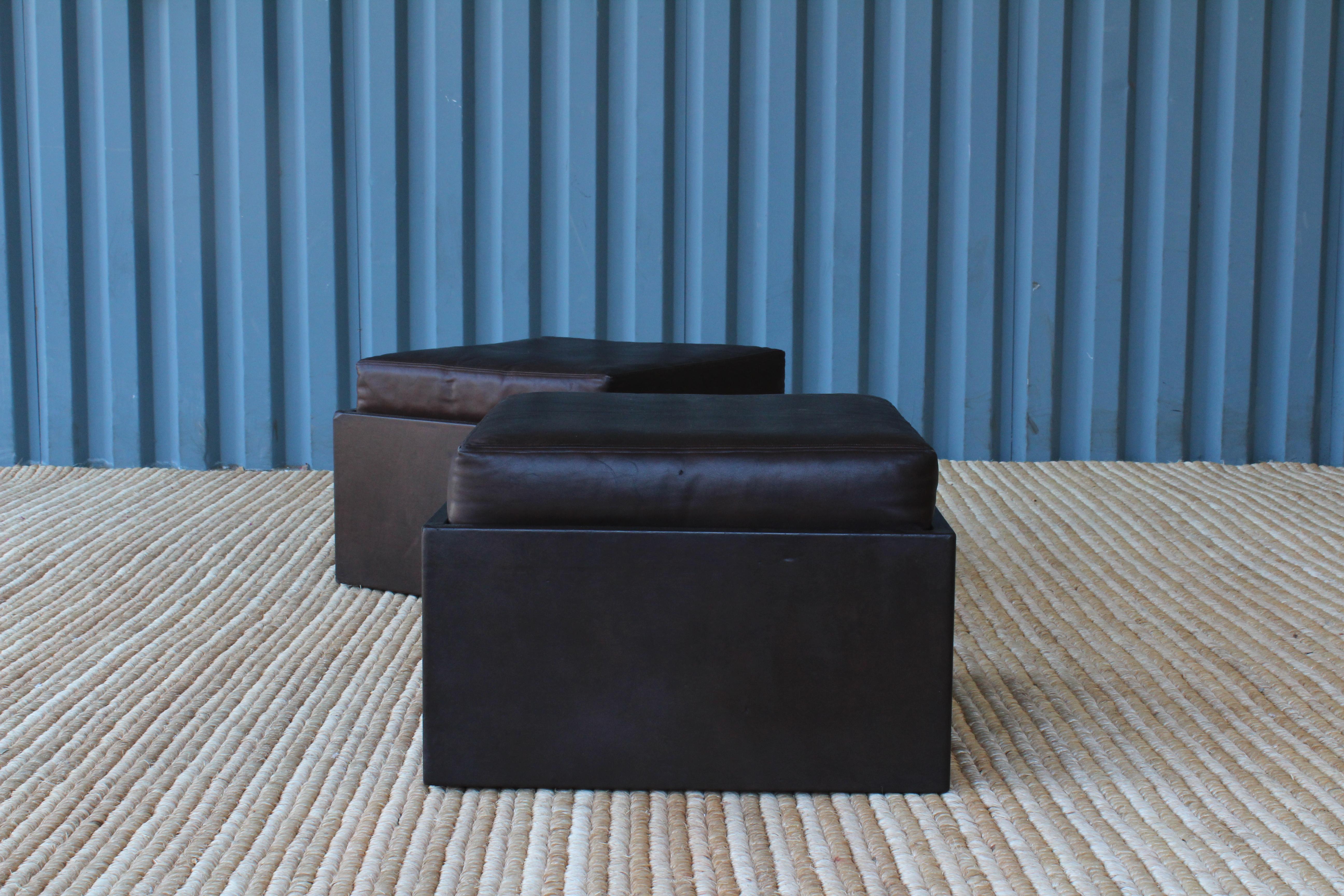 Mid-Century Modern Pair of Leather Wrapped Ottomans, 1970s