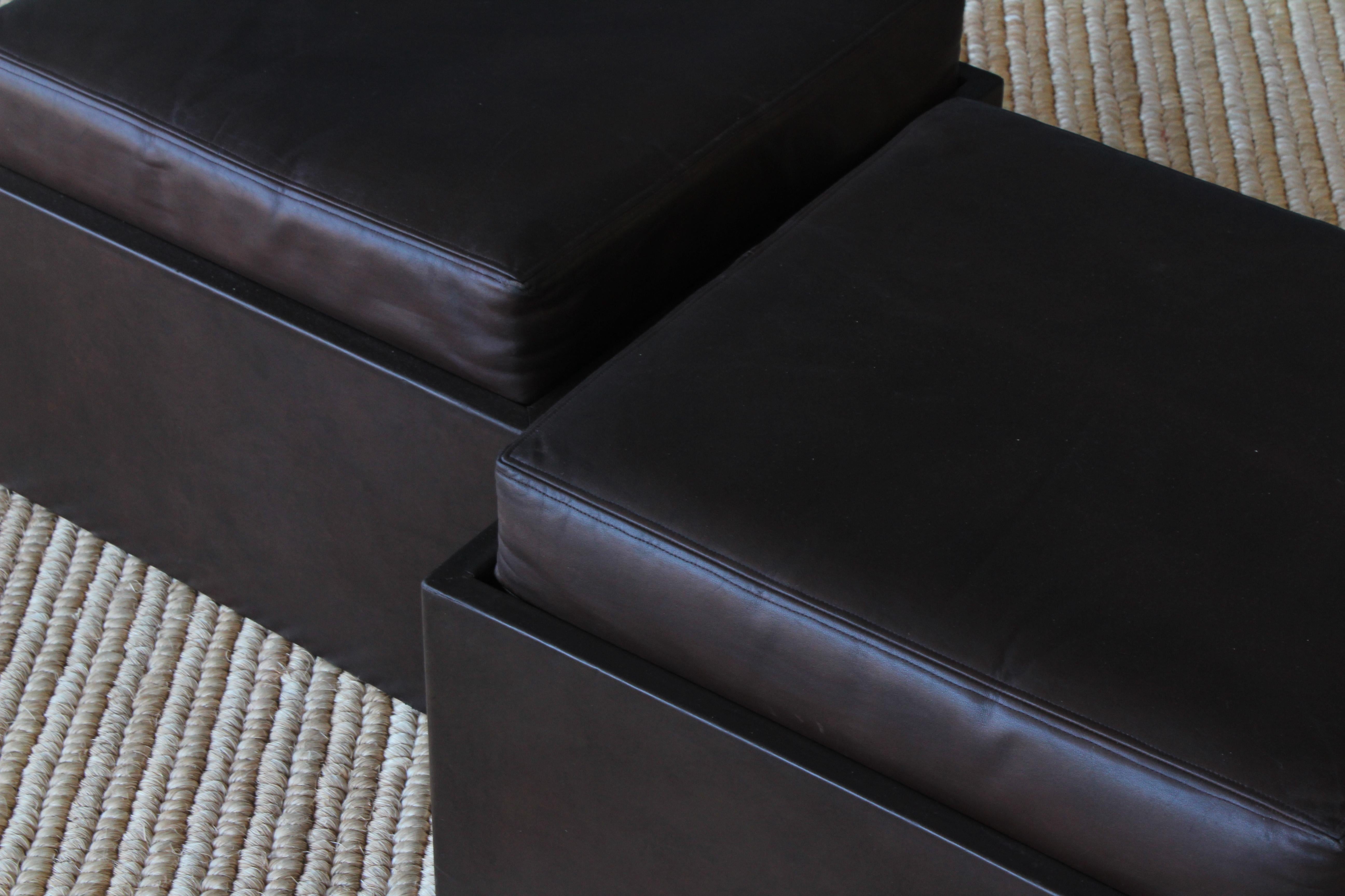 Pair of Leather Wrapped Ottomans, 1970s 1