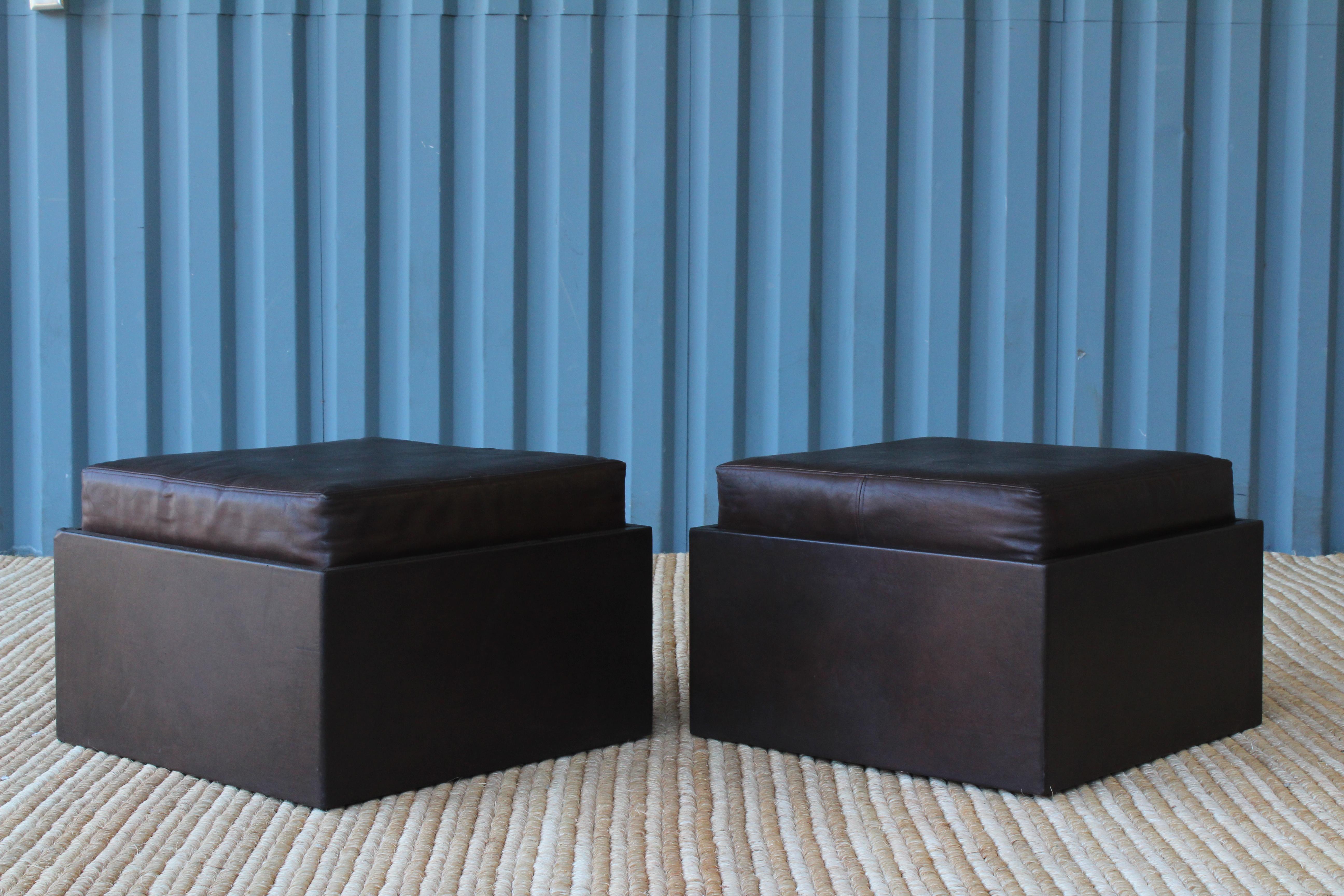 Pair of Leather Wrapped Ottomans, 1970s 3