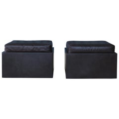 Pair of Leather Wrapped Ottomans, 1970s