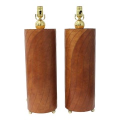 Pair of Leather Wrapped Table Lamps by Pierre Cardin