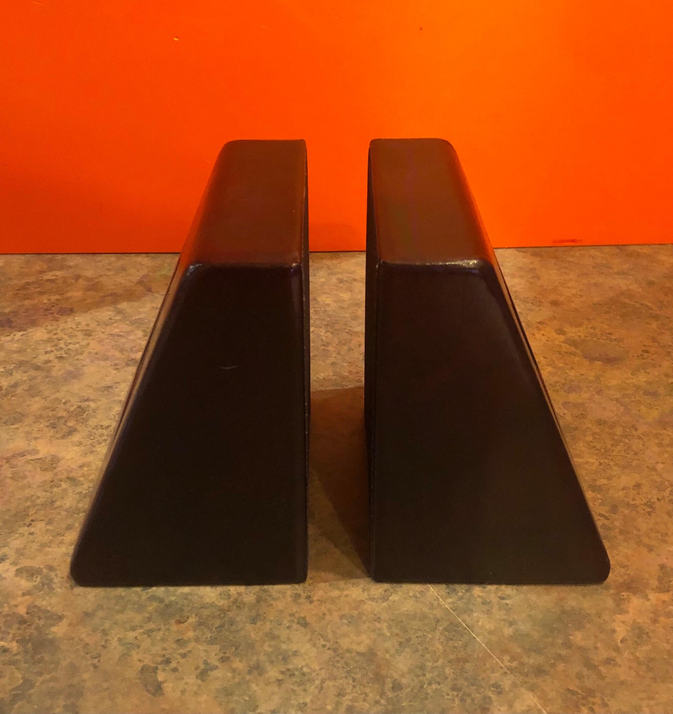 American Pair of Leather Wrapped World Map Bookends