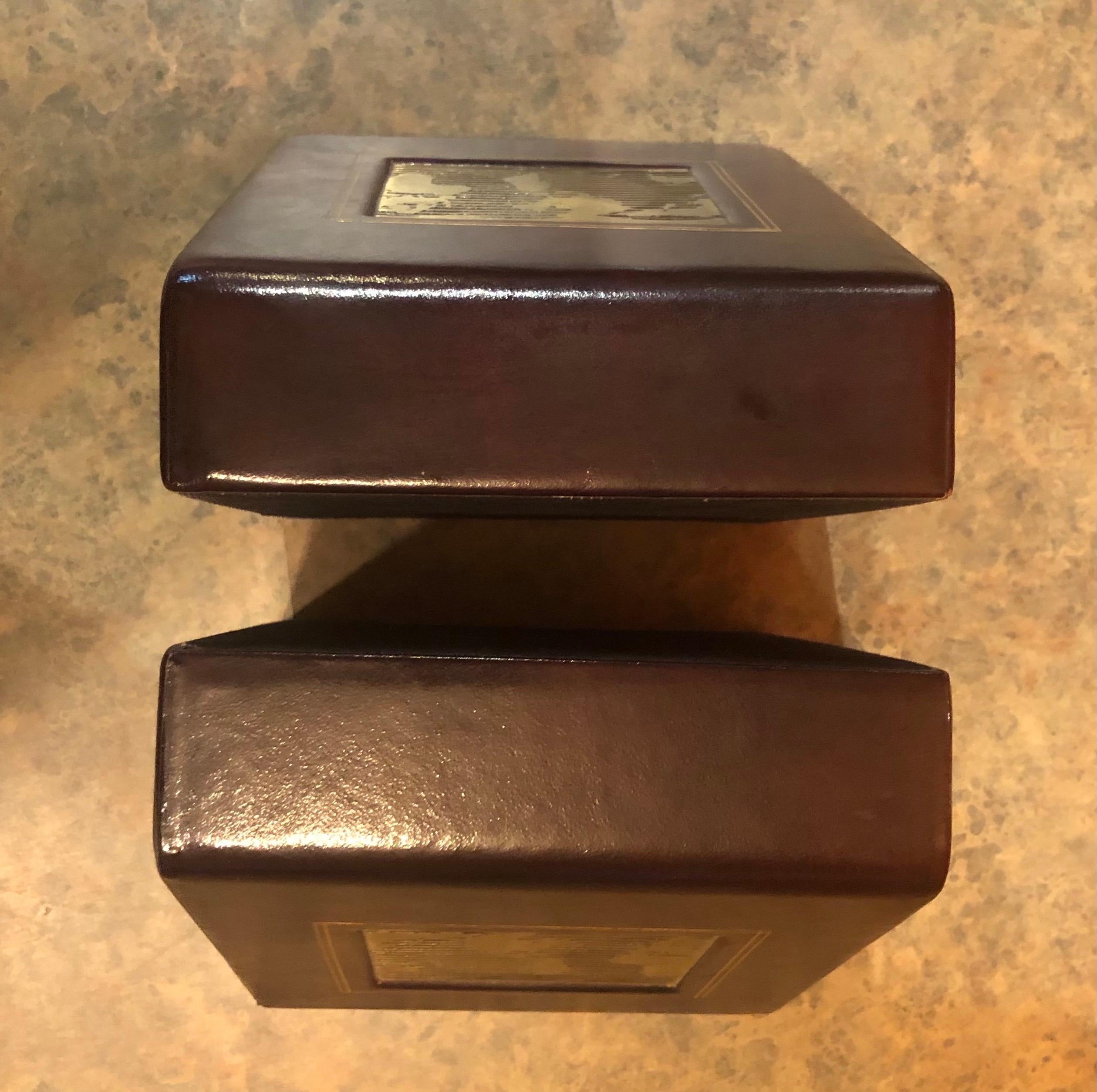 20th Century Pair of Leather Wrapped World Map Bookends