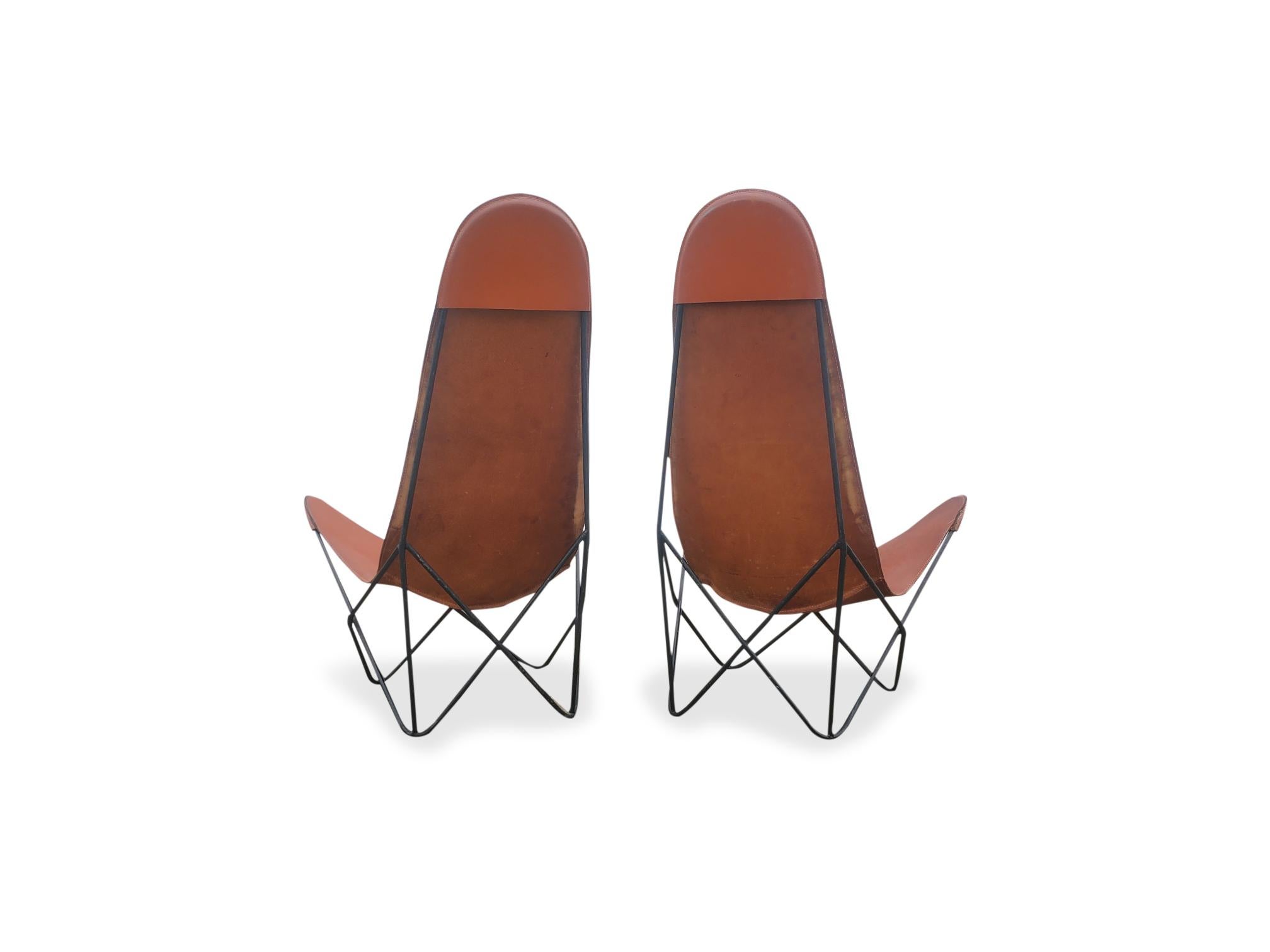 Pair of Leathercrafter New York Leather Highback Sling Lounge Chairs  For Sale 8